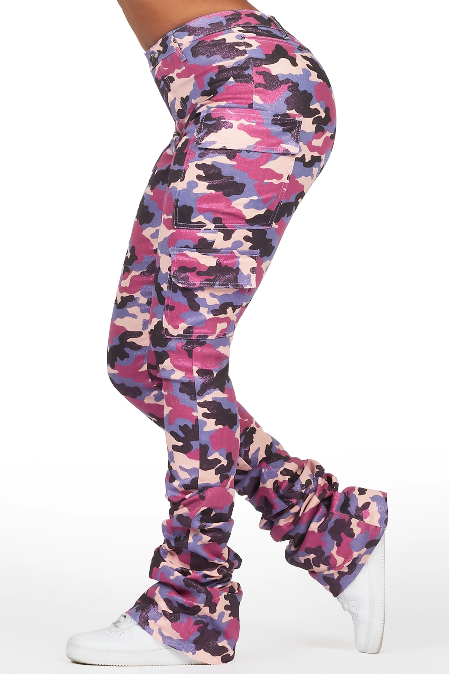 Alaysha Purple Camo Cargo Super Stacked PU Pant