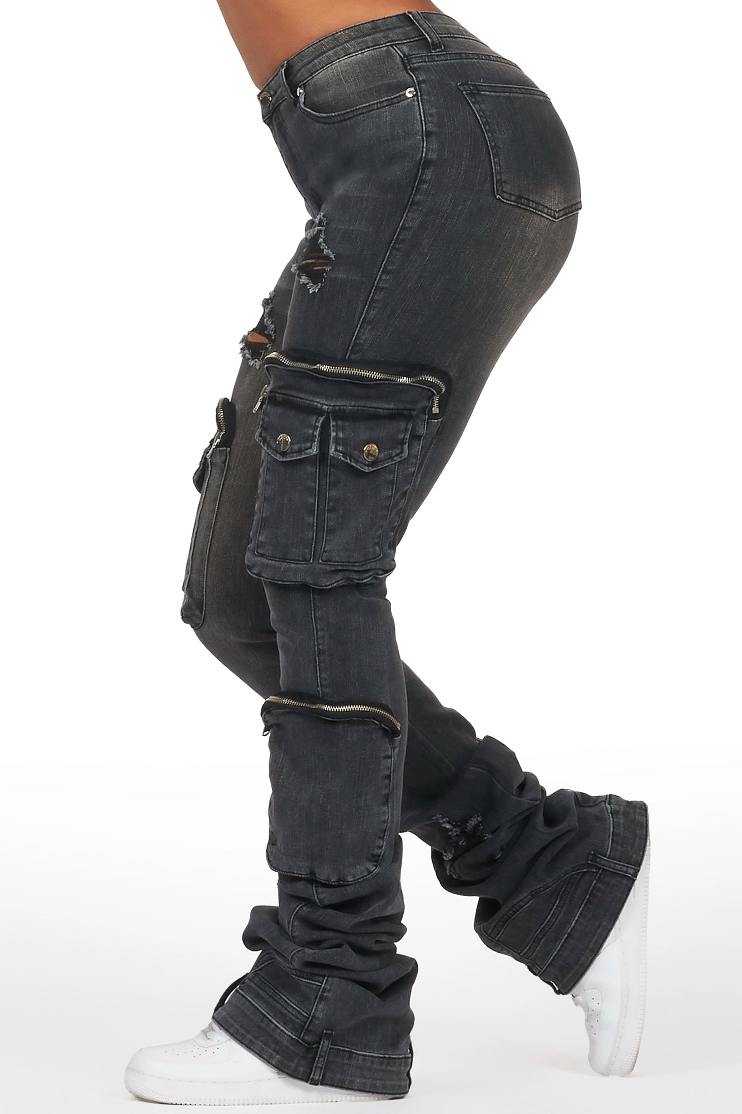 Alisson Grey Wash Cargo Super Stacked Jean