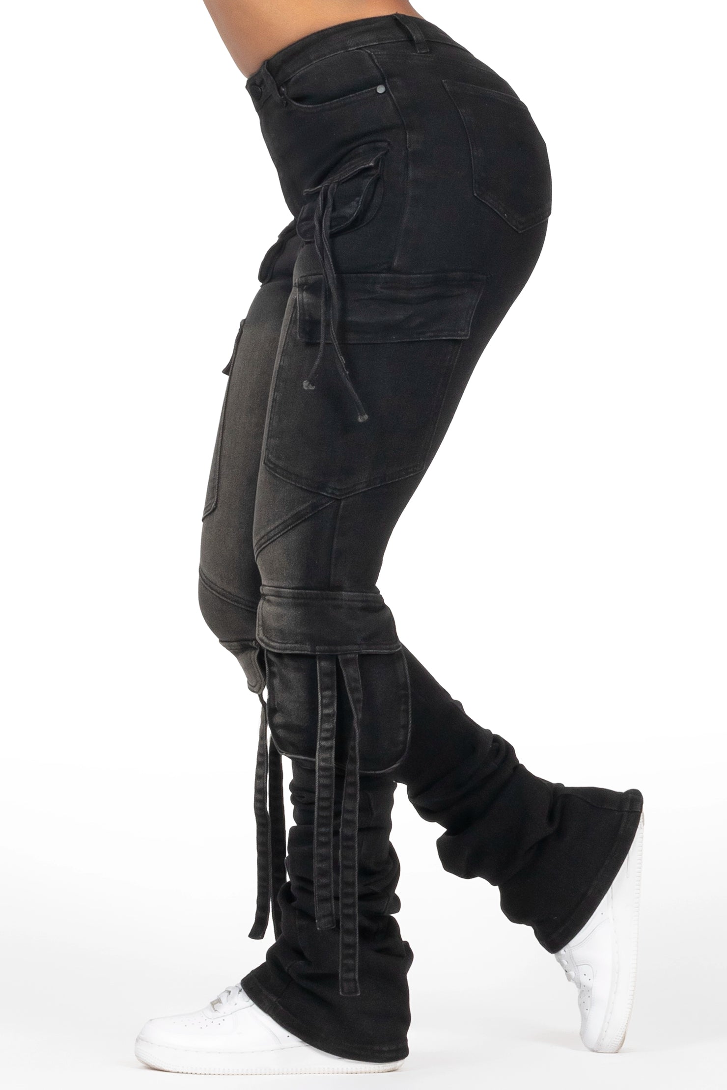 Rakesha Black Wash Cargo Super Stacked Jean