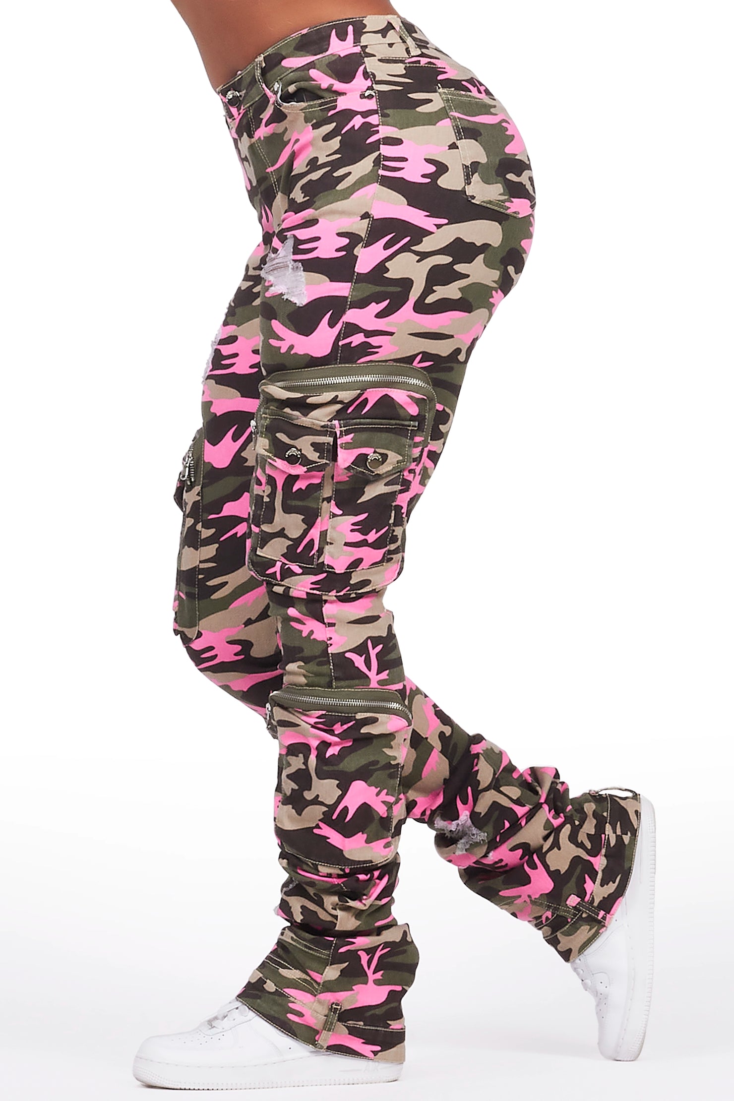 Alisson Green/Pink Camo Cargo Super Stacked Jean