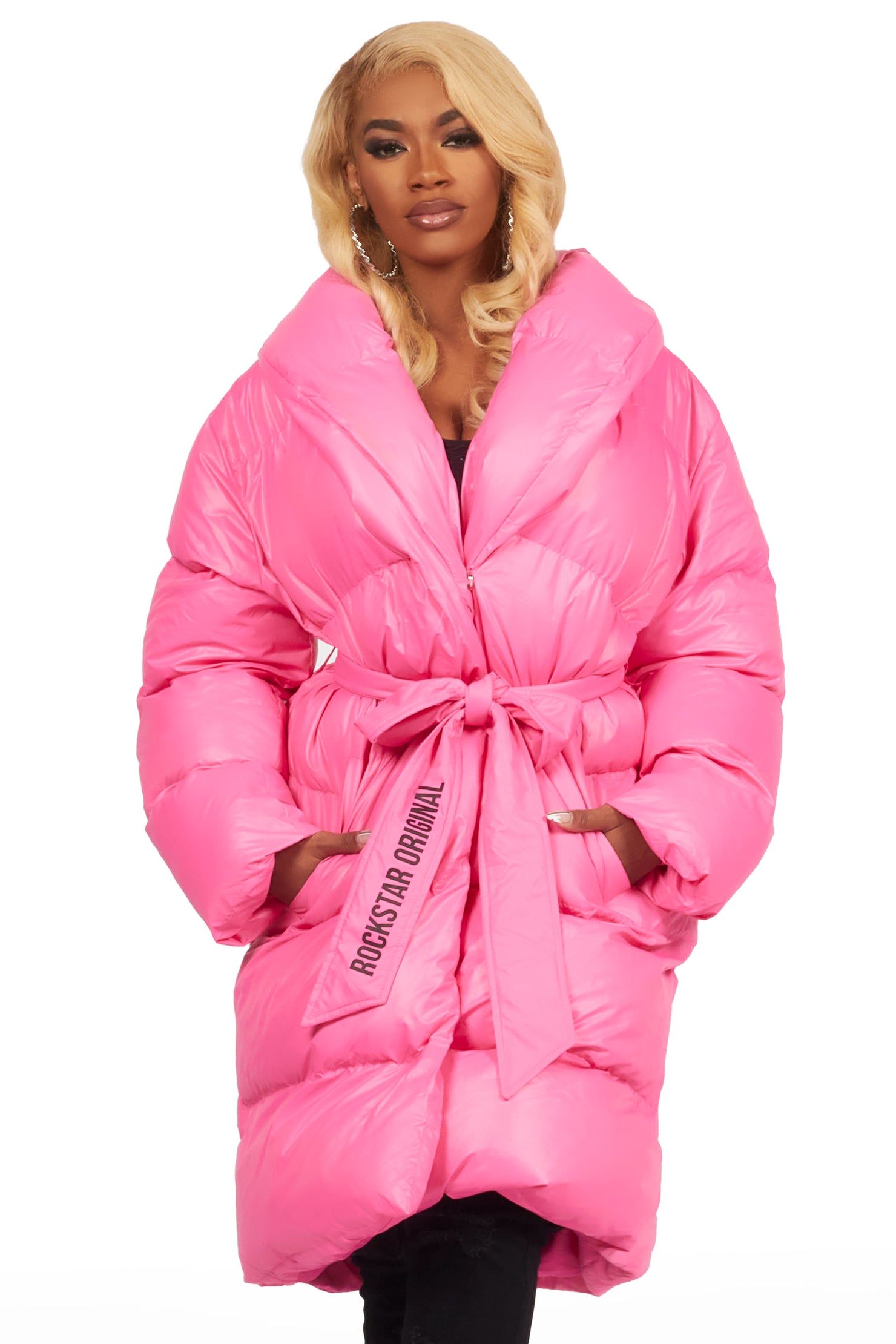 Sehrazat Hot Pink Long Wrap Puffer Jacket