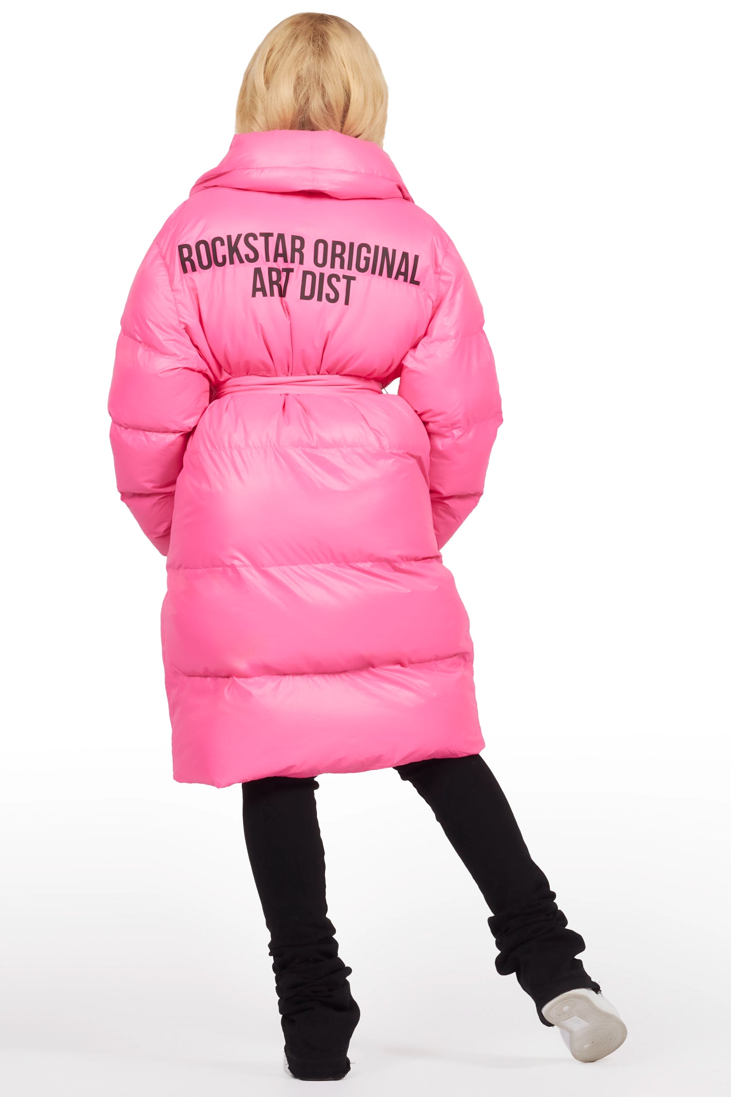 Sehrazat Hot Pink Long Wrap Puffer Jacket