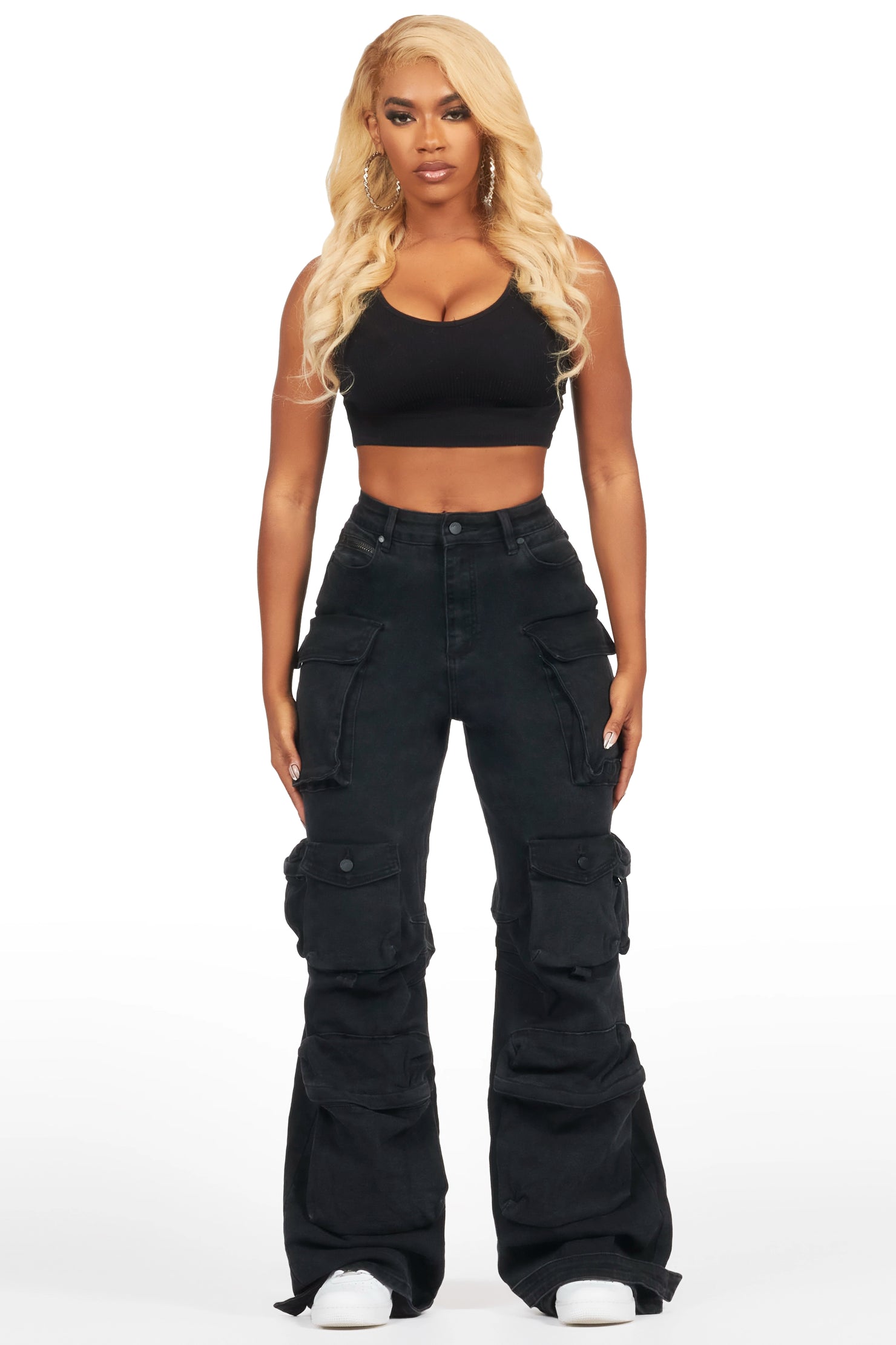 Nakia Black Cargo Wide Leg Jean