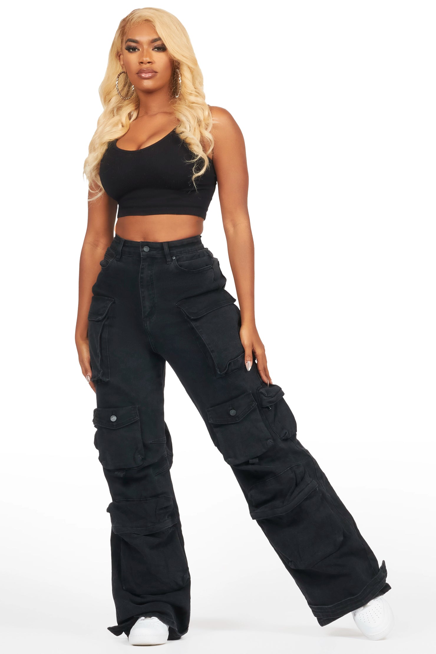 Nakia Black Cargo Wide Leg Jean