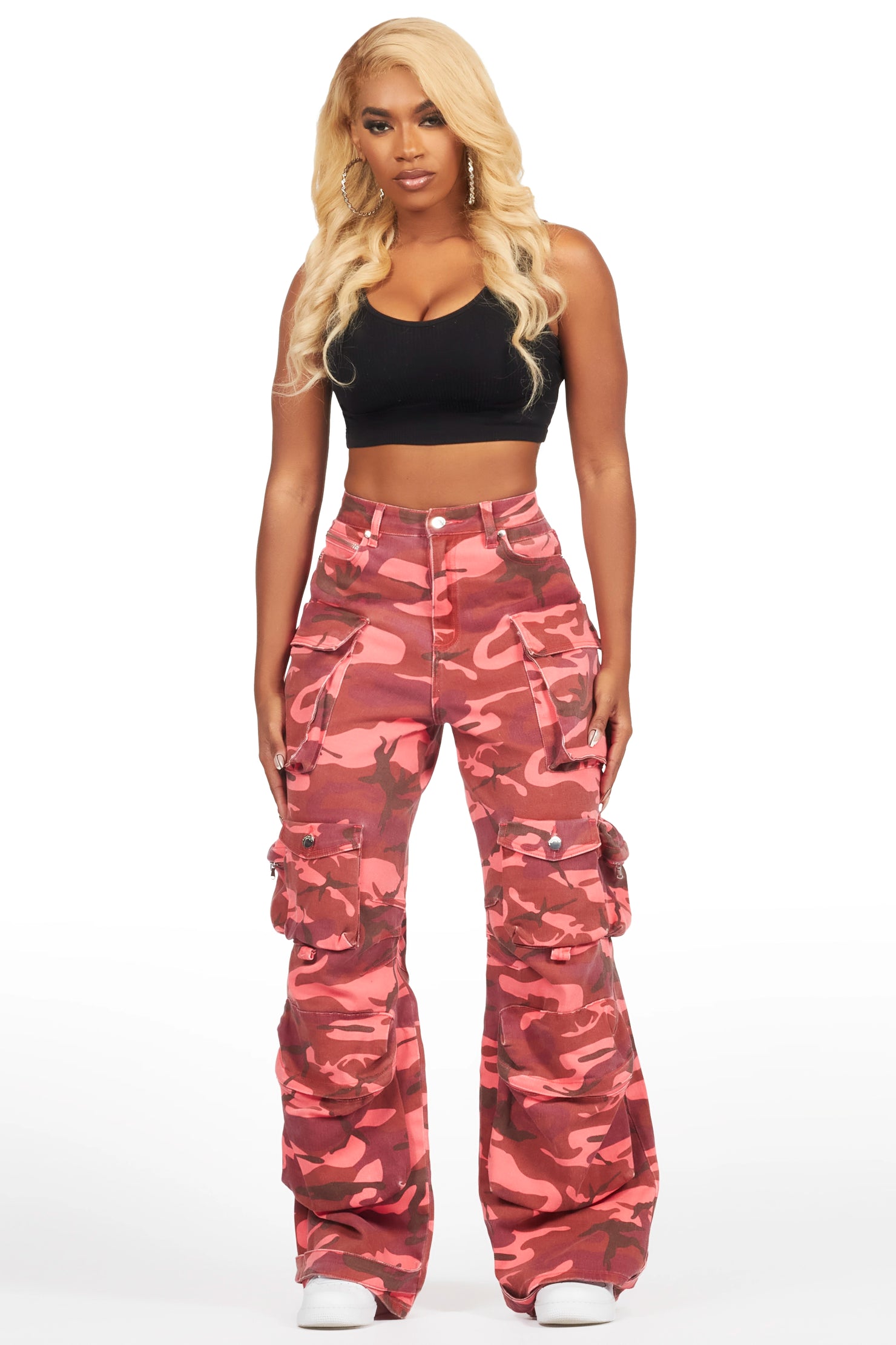 Nakia Pink Camo Cargo Wide Leg Jean