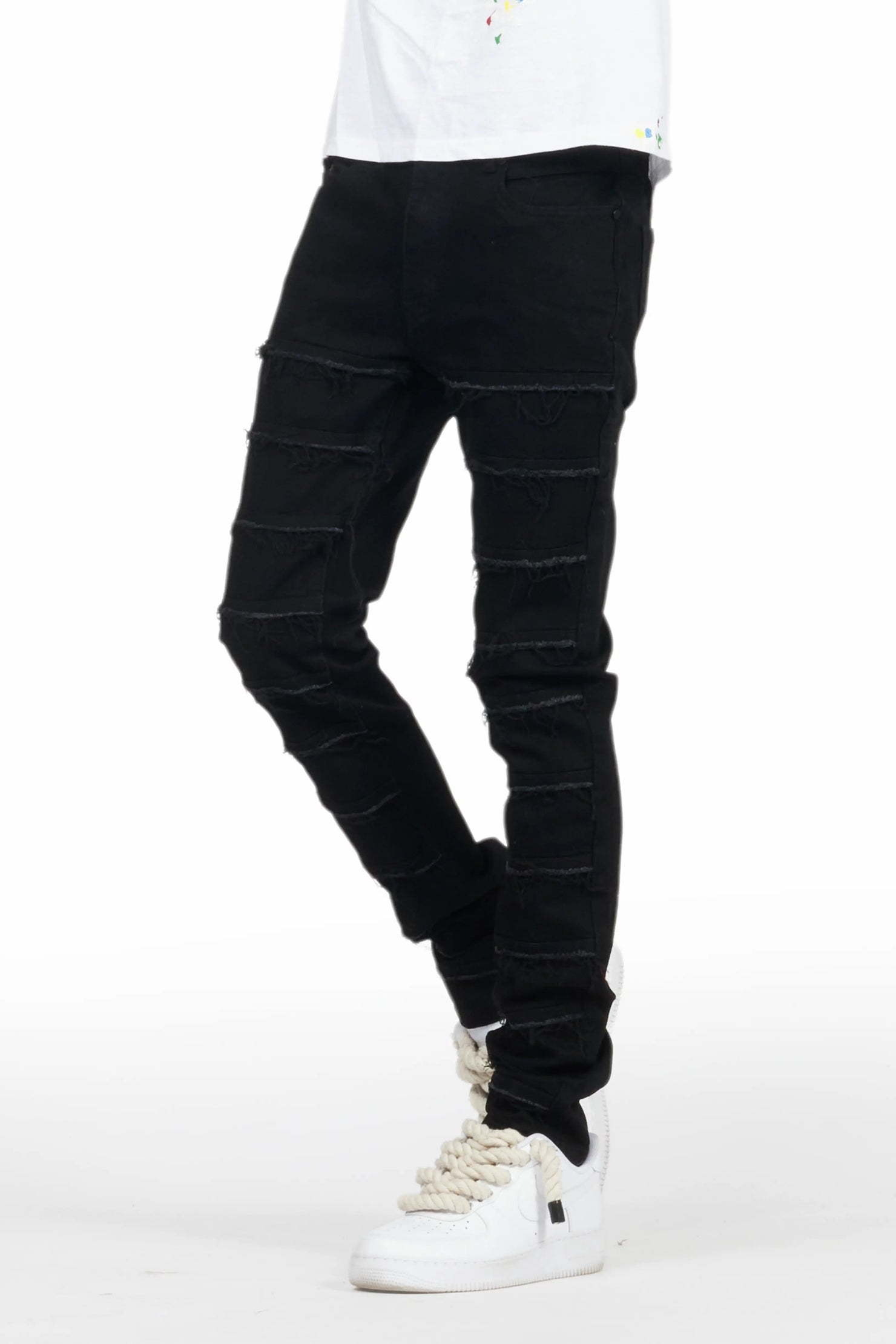 Waylon Jet Black  Frayed Slim Fit Jean