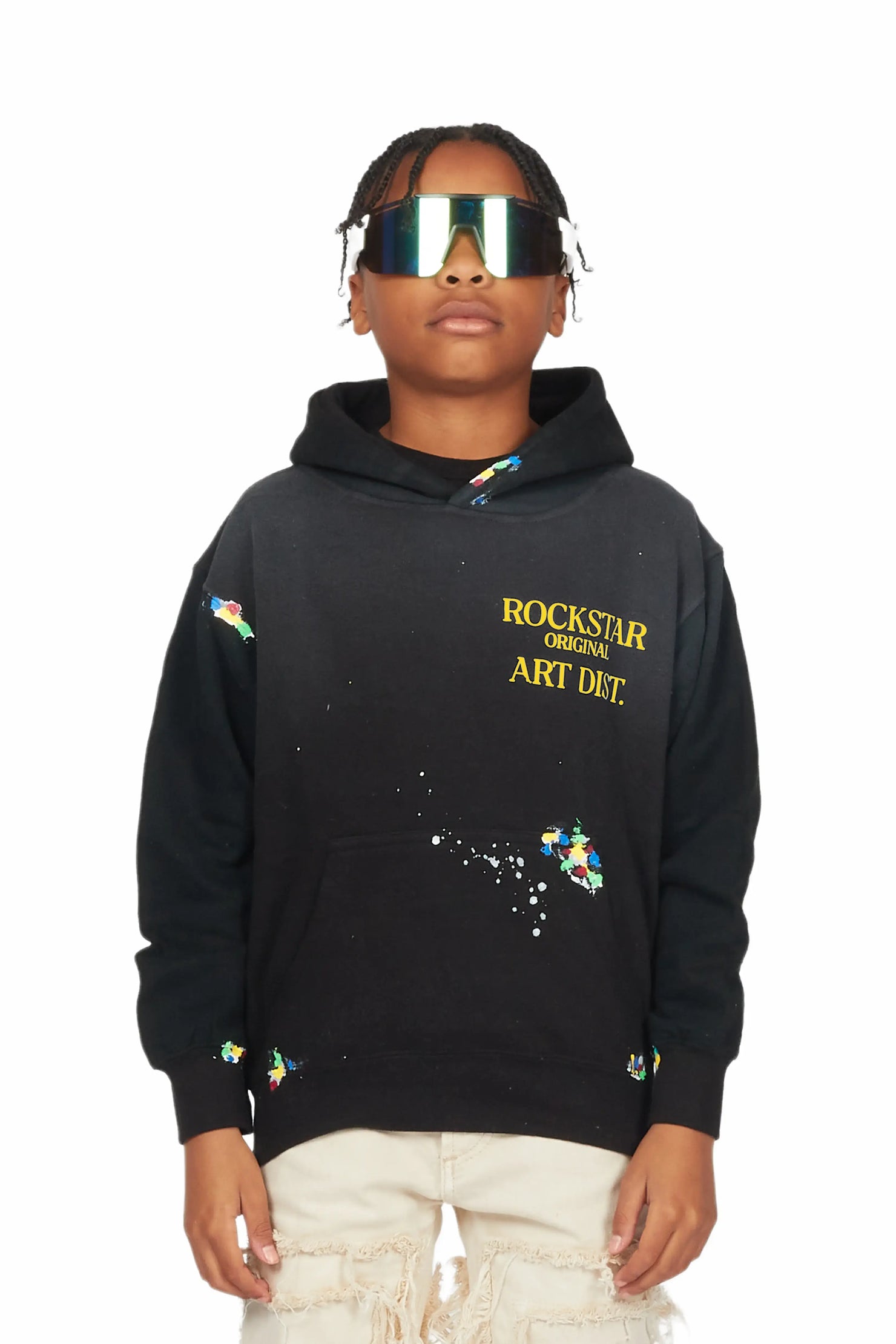 Boys Rockstar Art Dist. Black/Yellow Graphic Hoodie