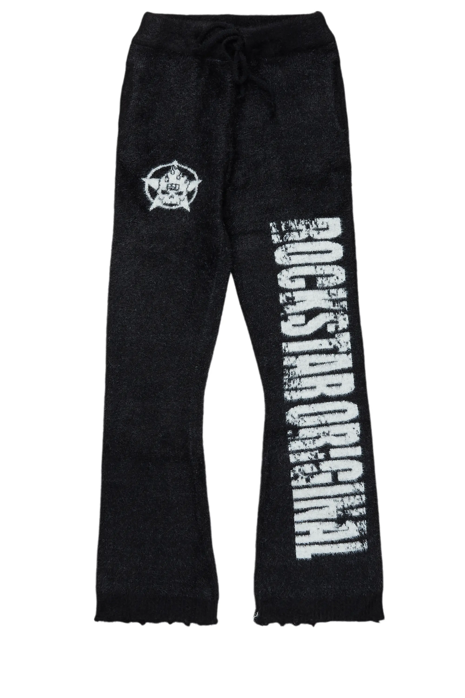 Girls Keve Black Knitted Mohair Flare Sweat Pant