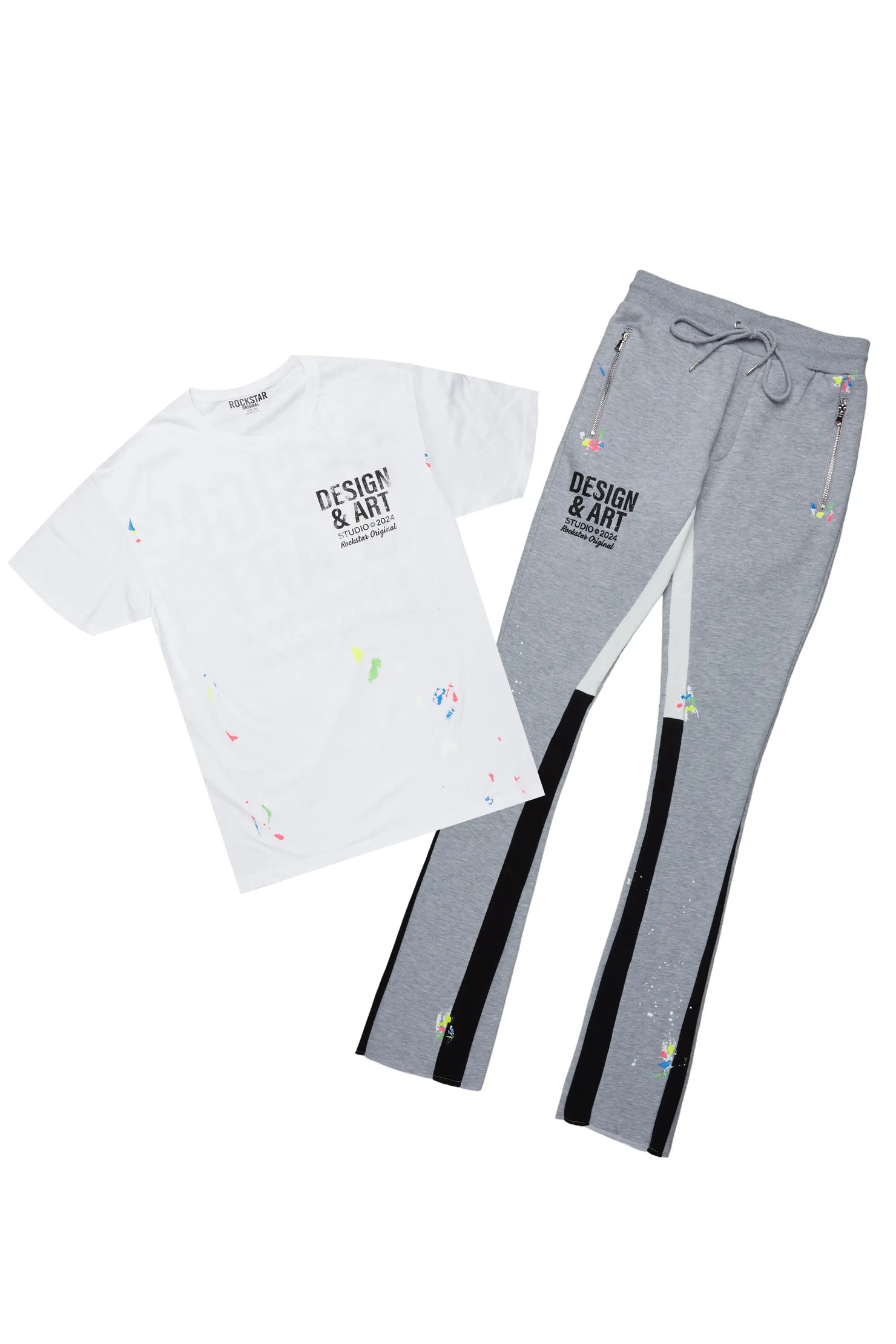 Mancha White/Grey T-Shirt Stacked Flare Track Set