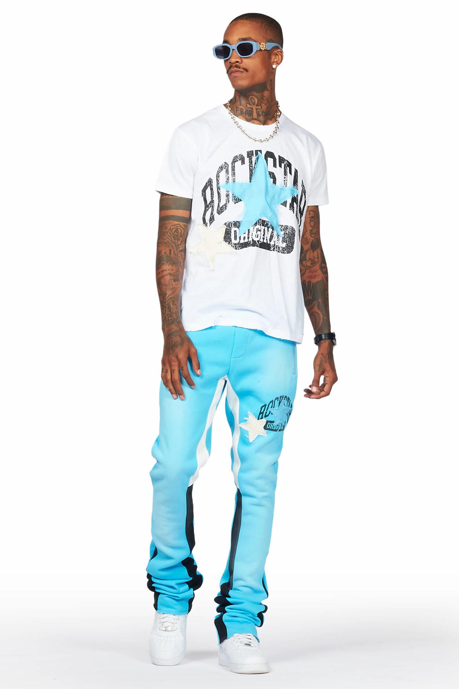 Mallor White/Blue T-Shirt/Super Stacked Track Set