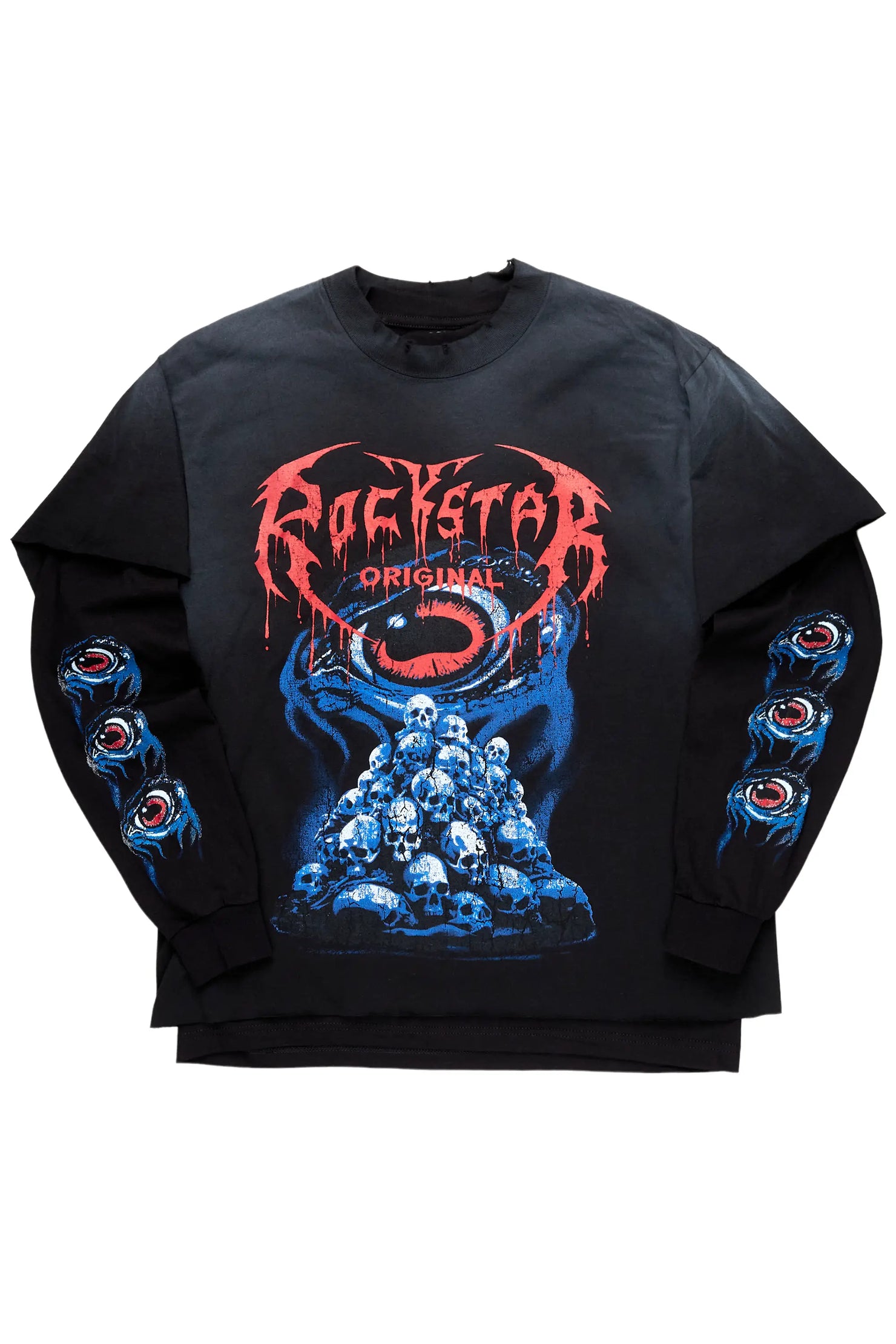 Vicious Black Double Layer Long Sleeve Graphic T-Shirt