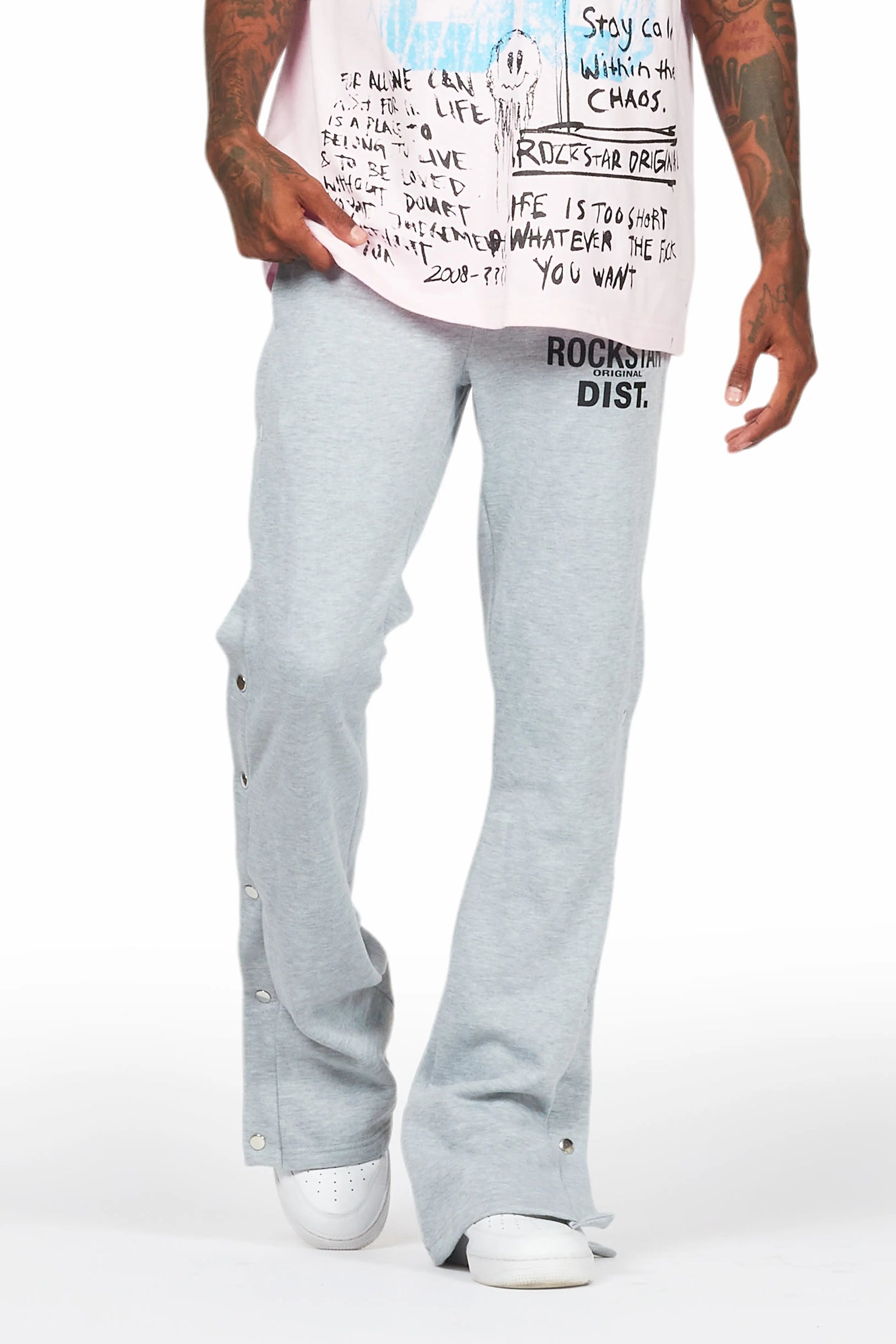 Alpine Heather Grey Baggy Snap Button Pant