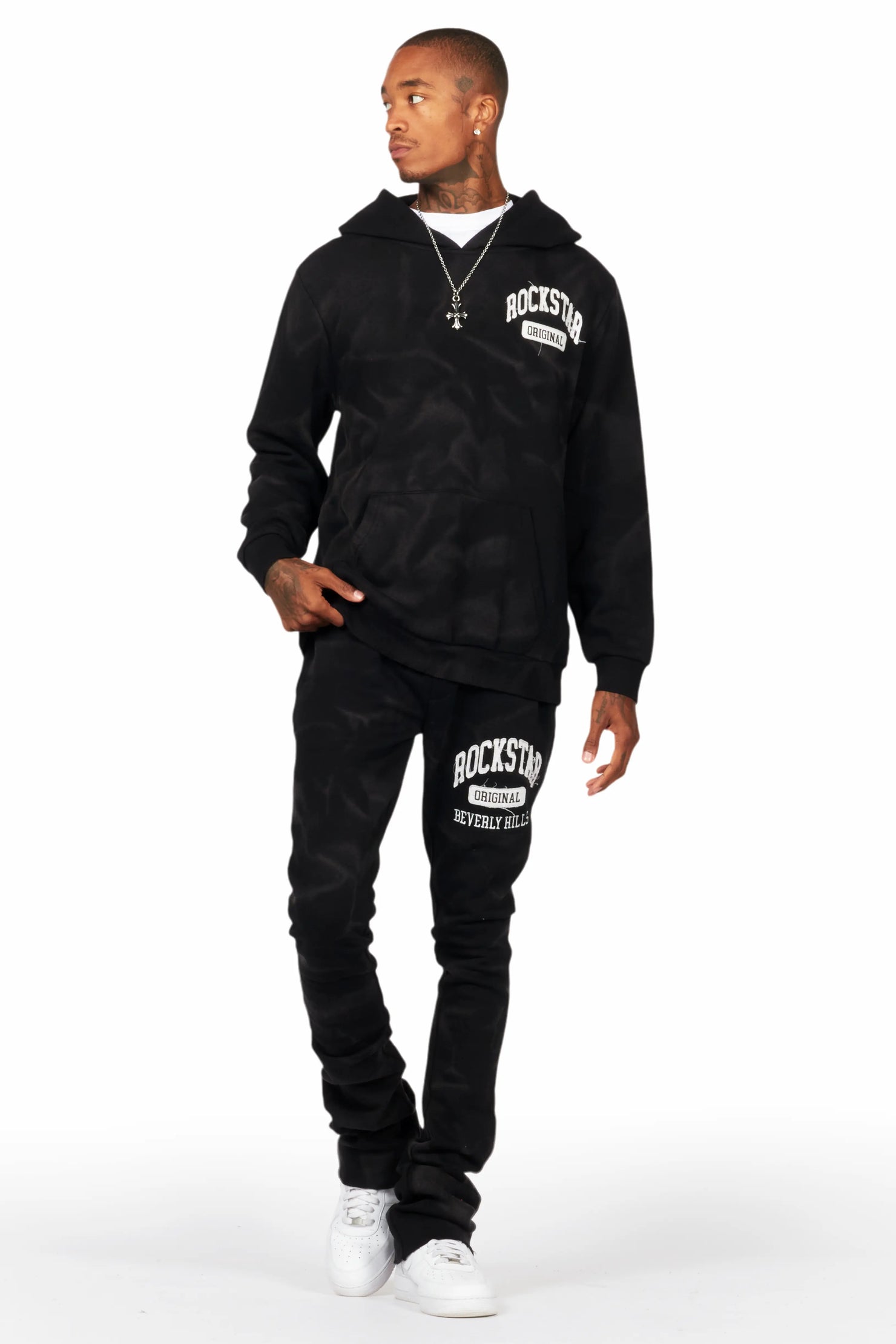 Member Black Hoodie Patchwork Stacked Flare Track Set