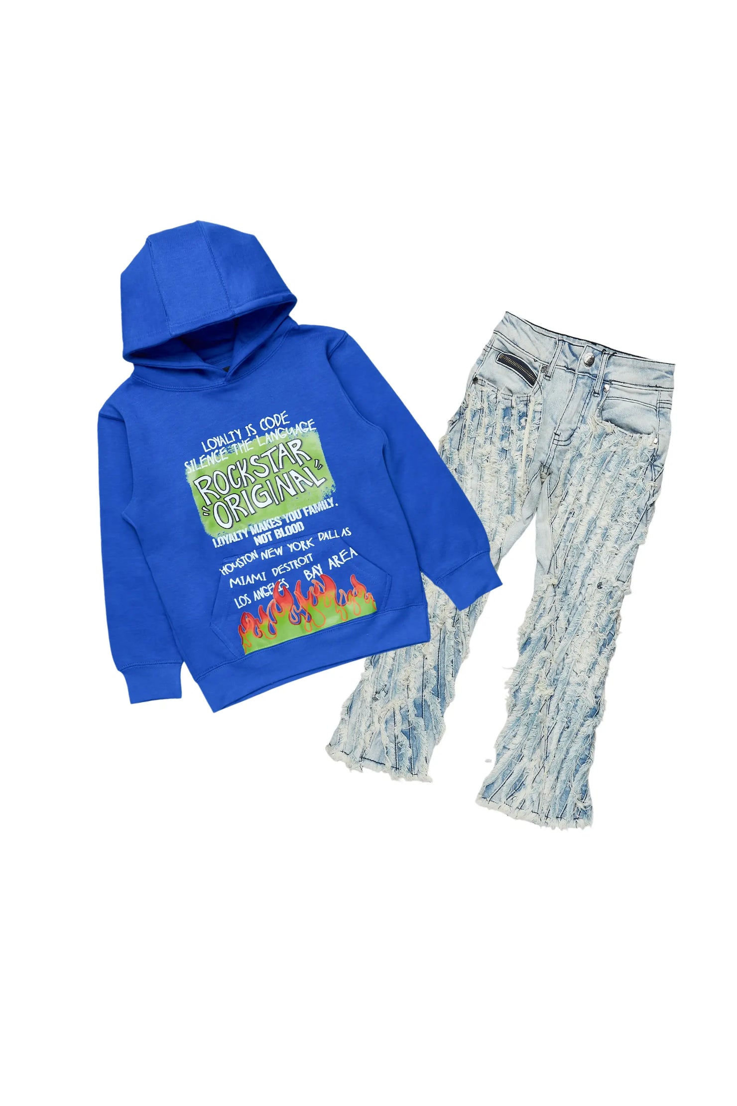 Boys Nebo Blue Hoodie/Stacked Flare Jean Set