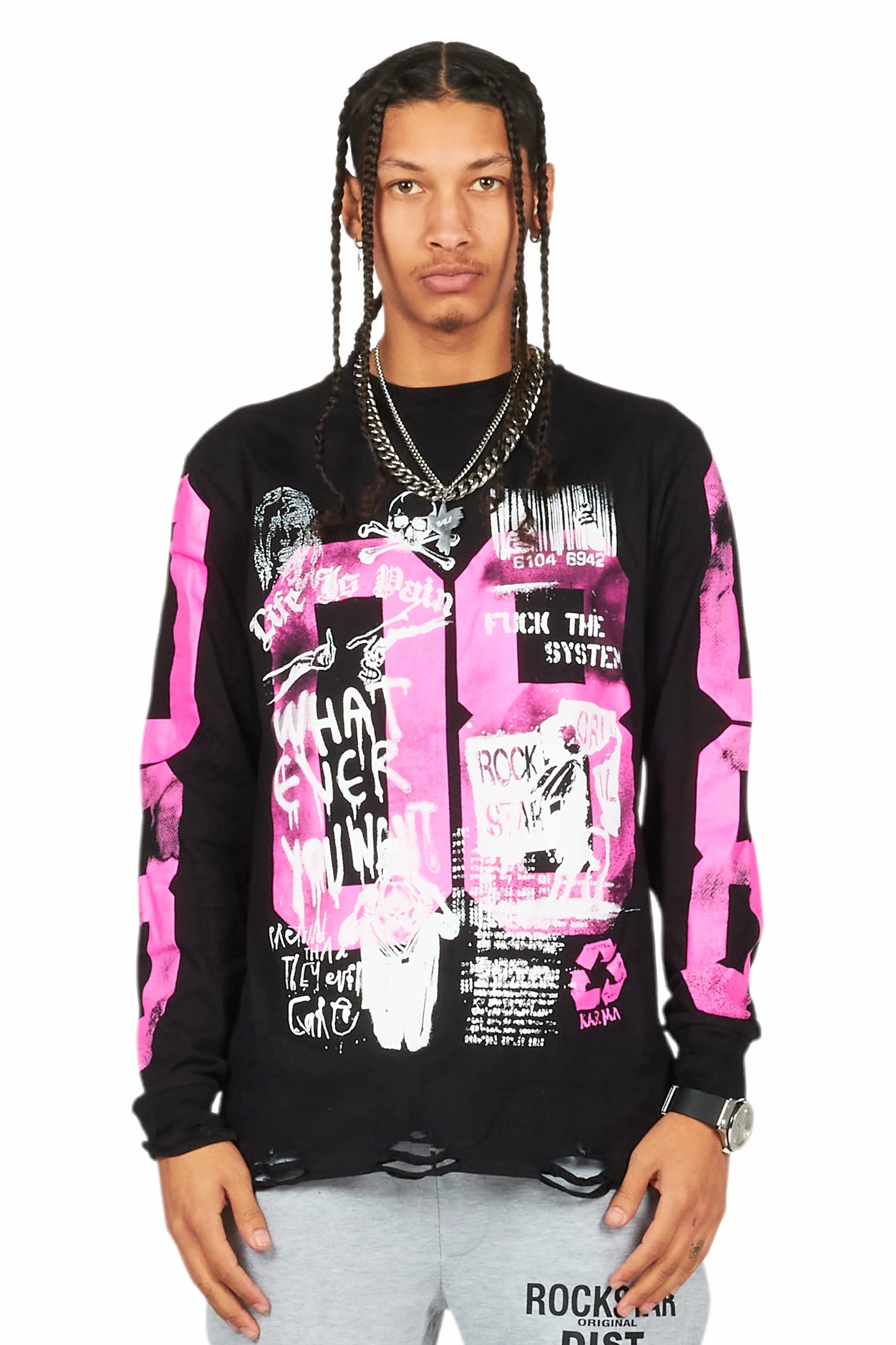 Grill Black/Pink Long Sleeve Graphic T-Shirt