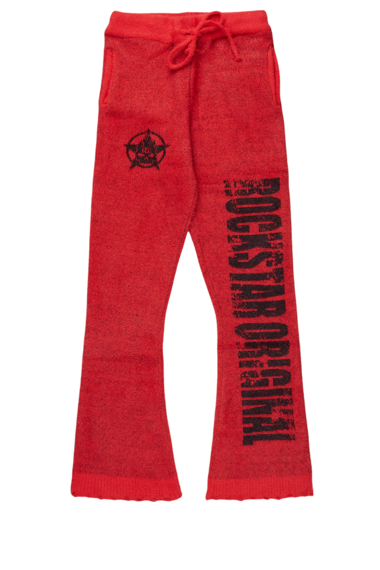 Girls Keve Red Knitted Mohair Flare Sweat Pant