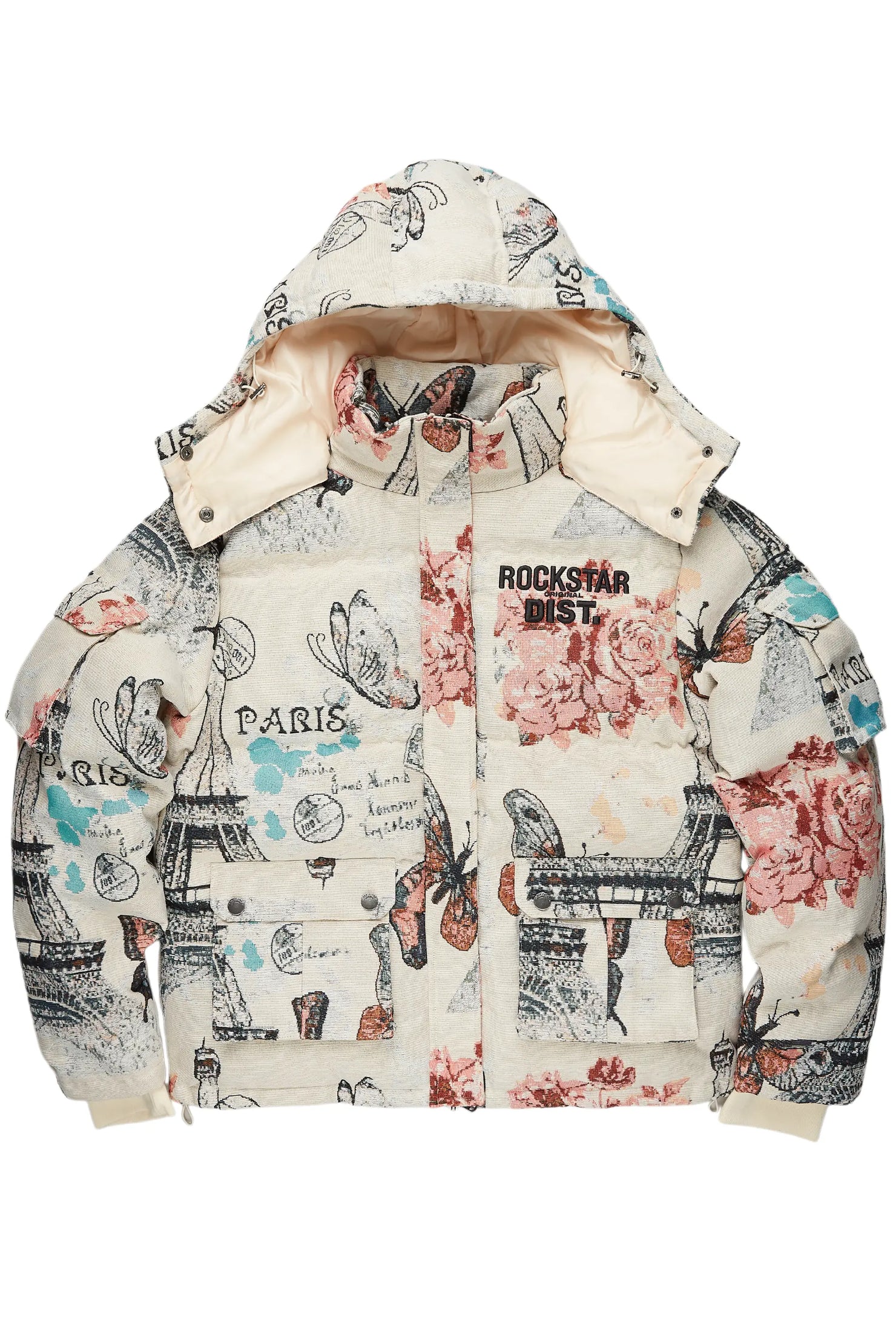 Girls Lamia Beige Multi Tapestry Puffer Jacket