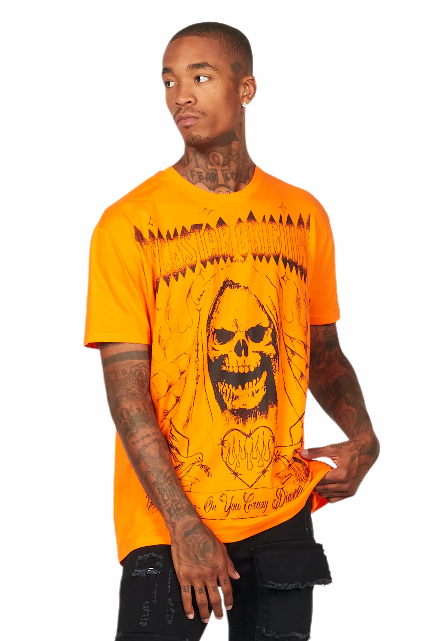 Pogboom Orange Graphic Oversized T-Shirt