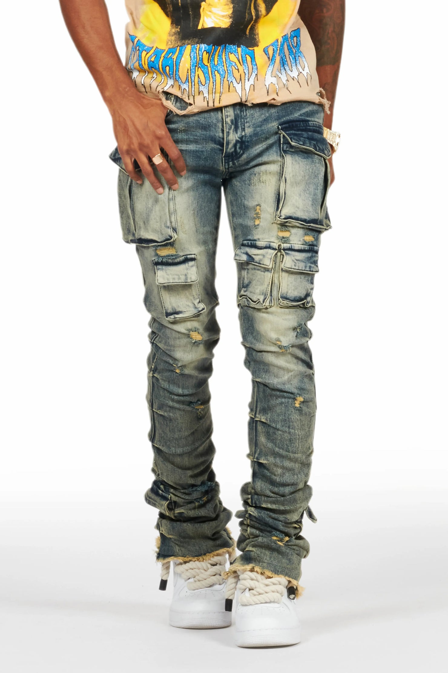 Gentry Tint Blue Stacked Flare Jean