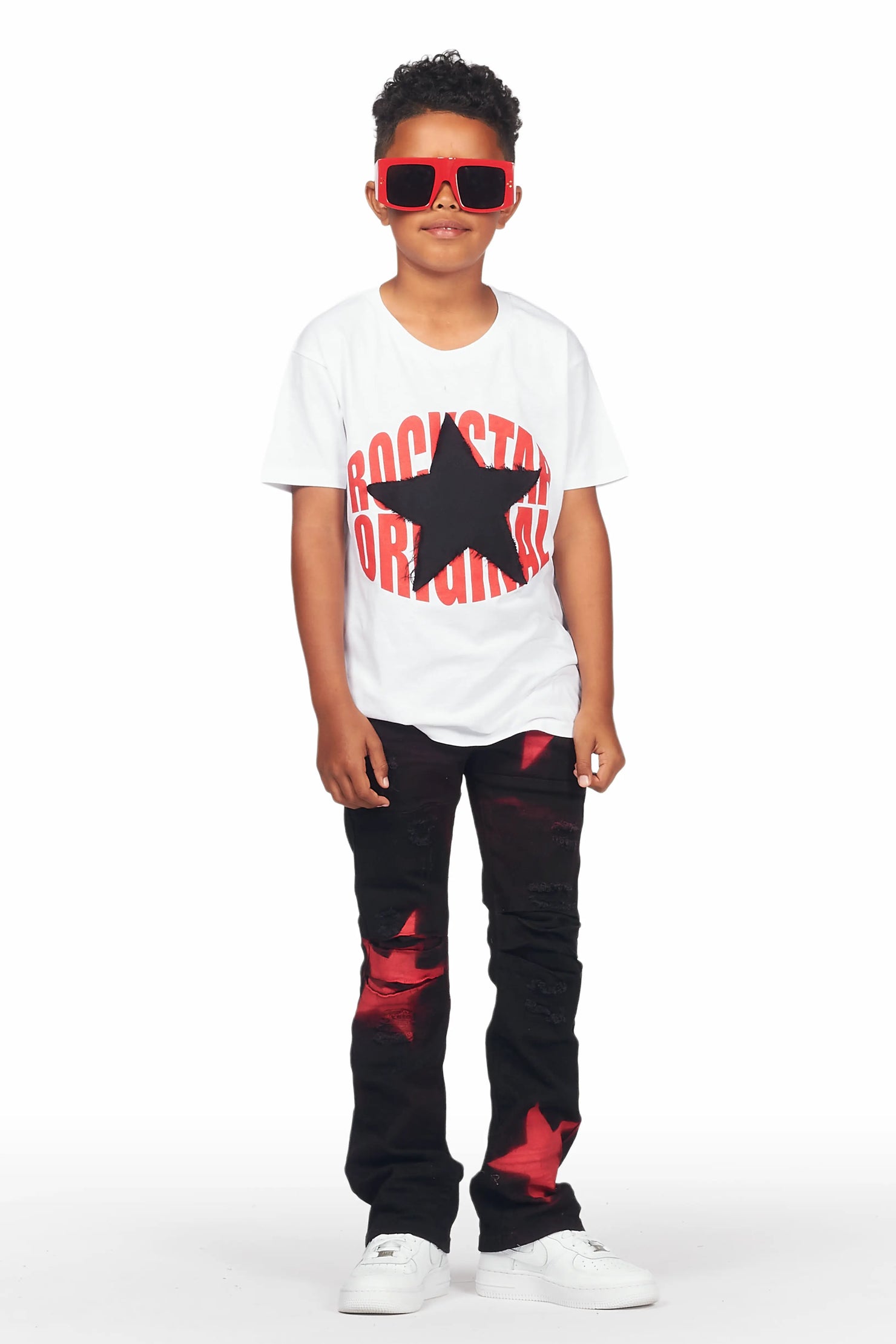 Boys Tyreek White T-Shirt/Stacked Flare Jean Set