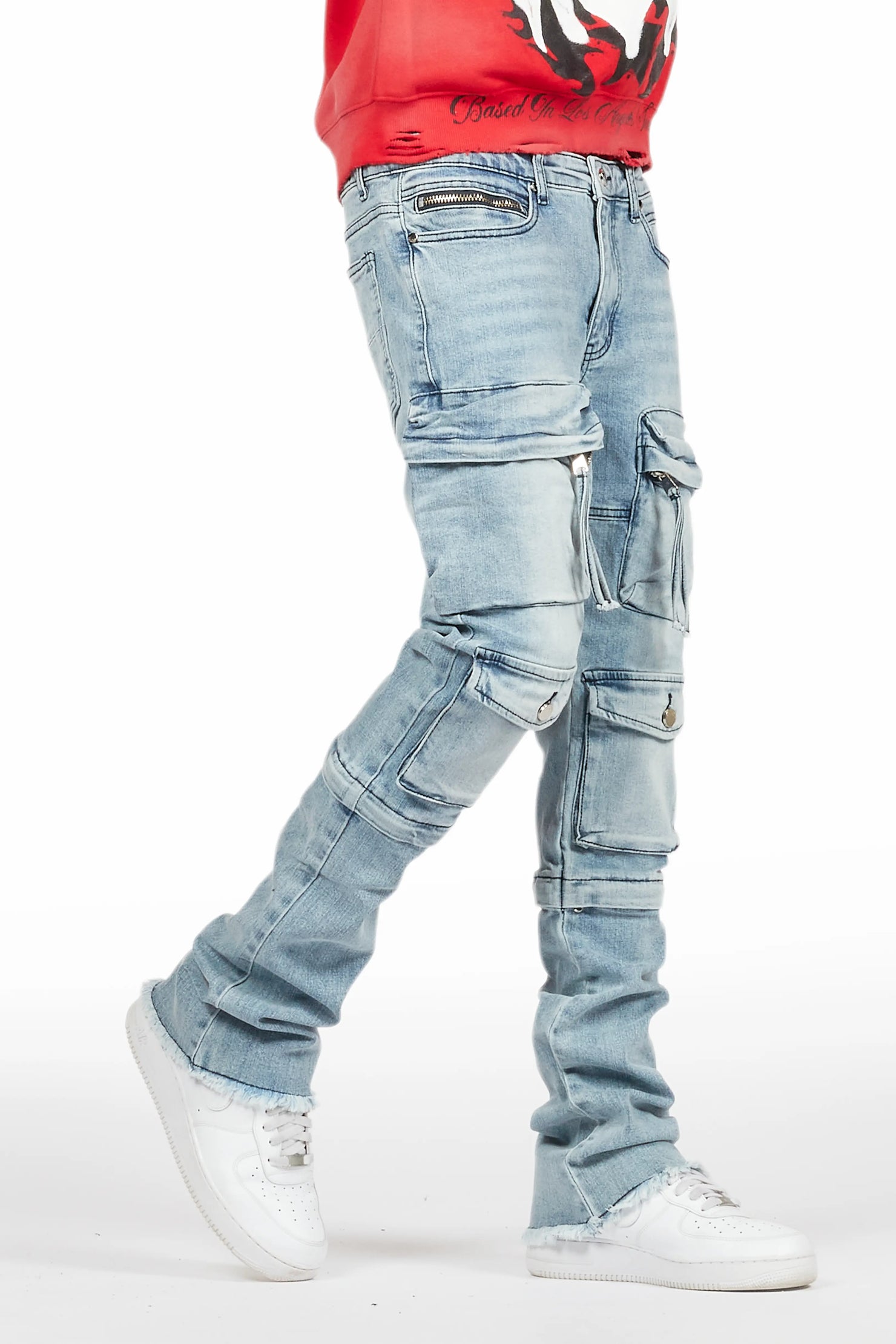 Jan Blue Stacked Flare Cargo Jean