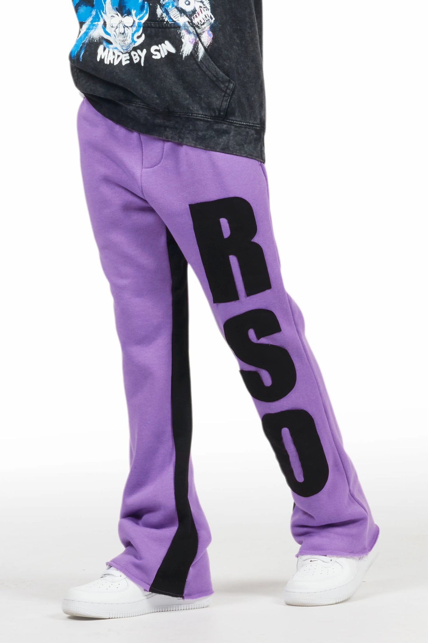 Boys Uko Purple Stacked Baggy Flare Pant