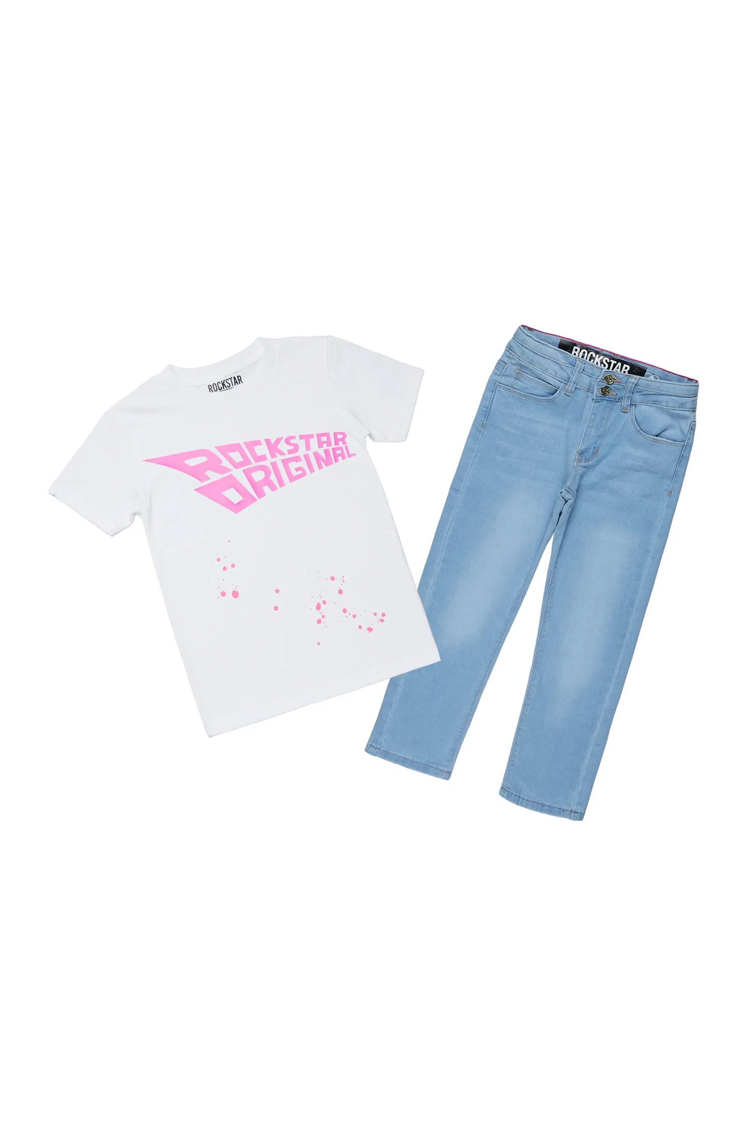 Girls Elani White T-Shirt Slim Jean Set