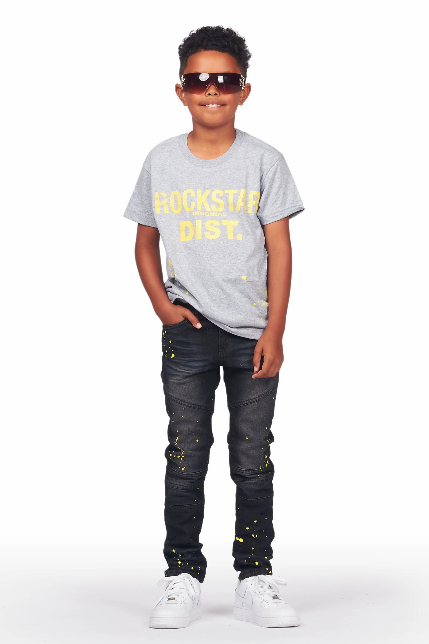 Boys Hamal Grey T-Shirt Skinny Biker Jean Set