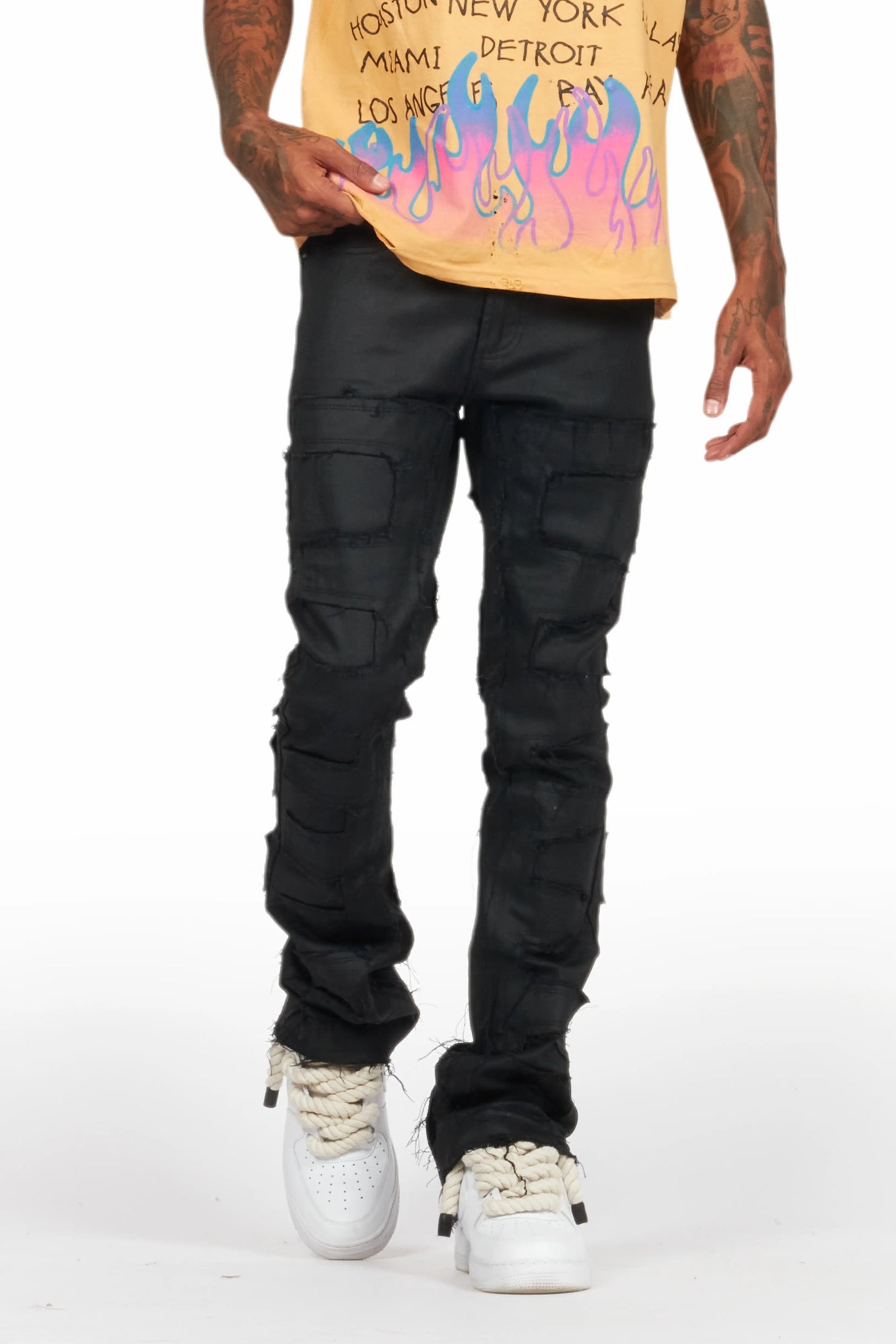 Shake Black Coated Stacked Flare Jean