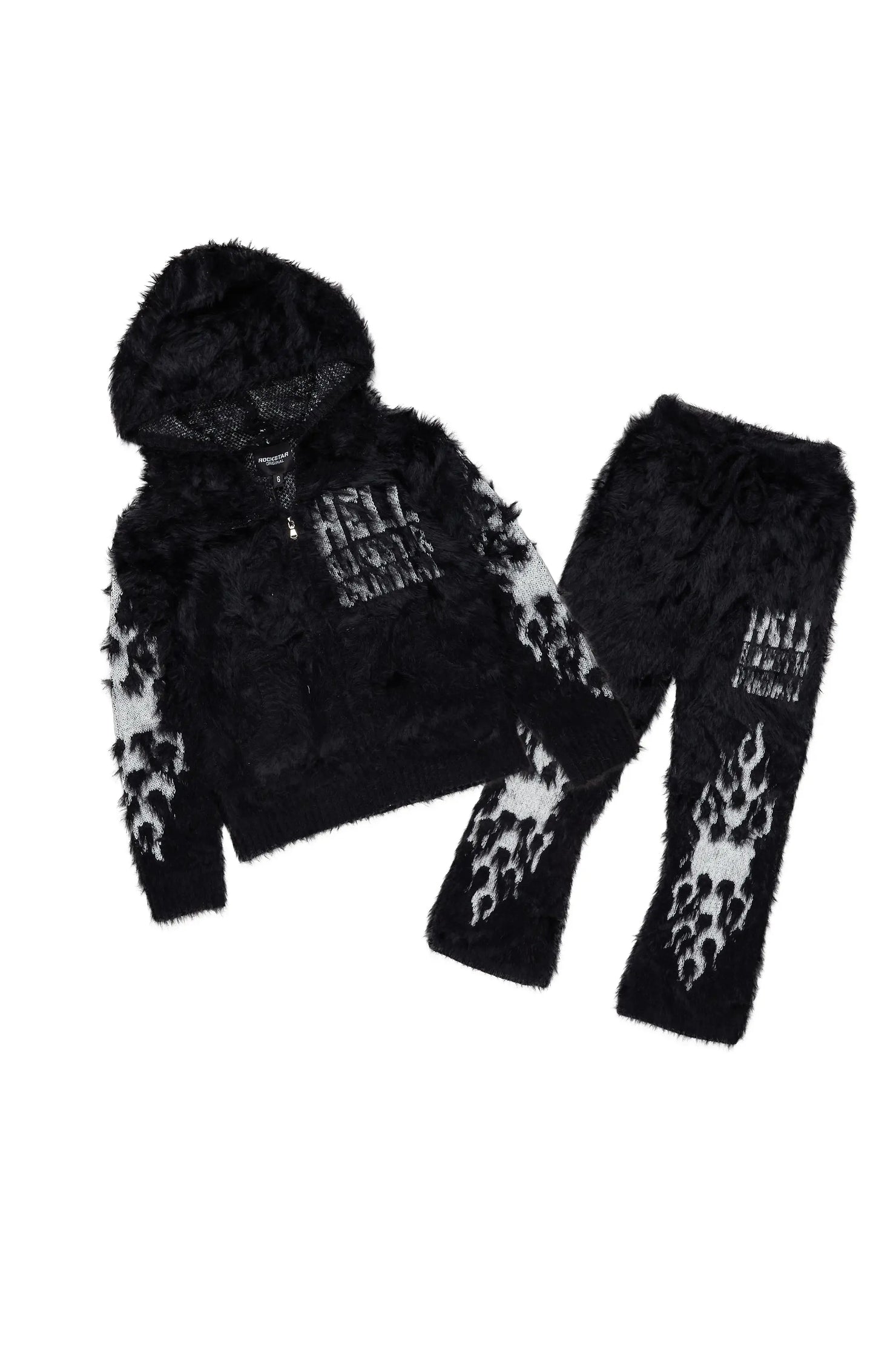 Boys Toshio Black Stacked Flare Knitted Mohair Track Set