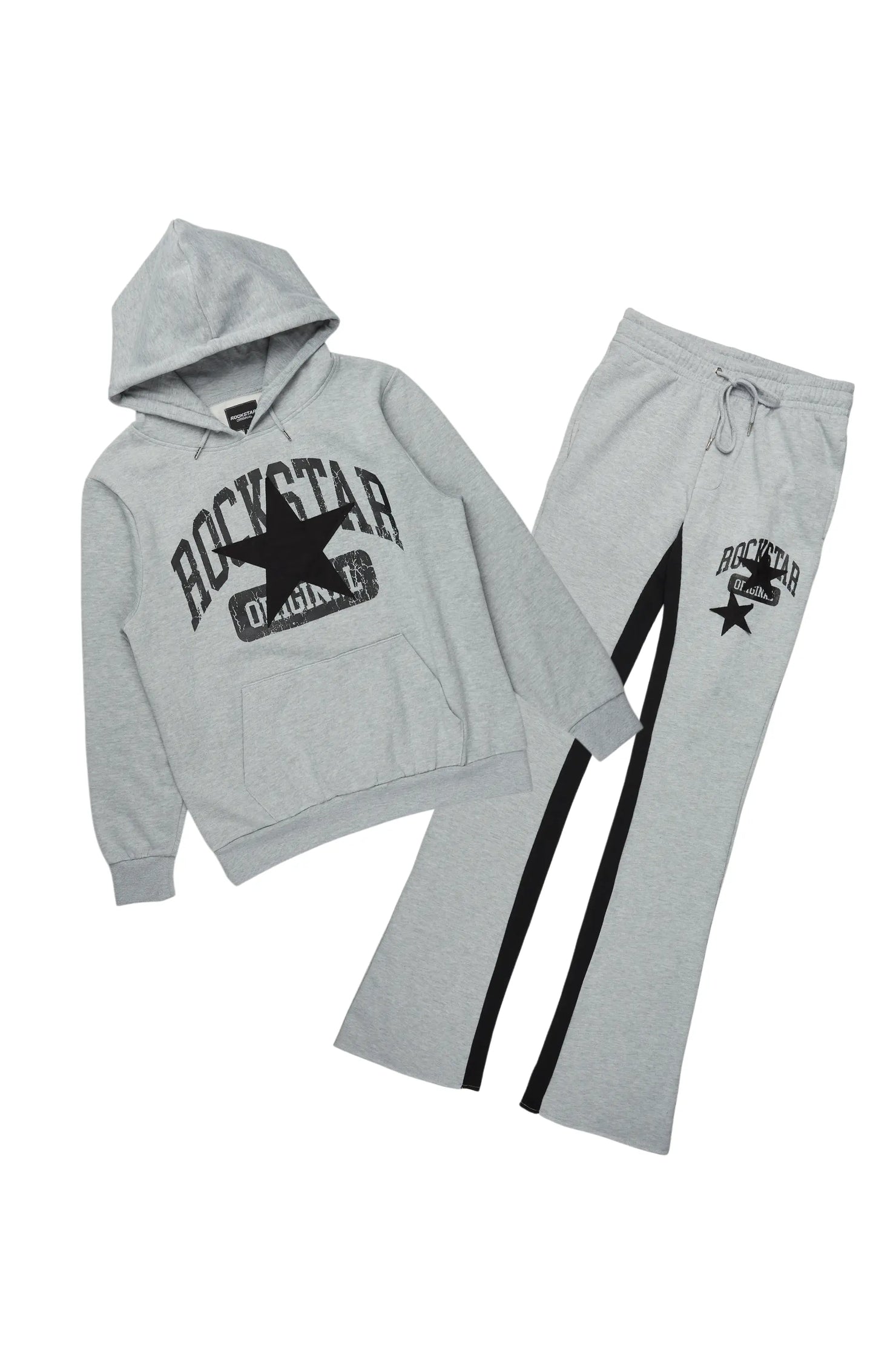 Mallor Heather Grey Baggy Stacked Hoodie Track Set