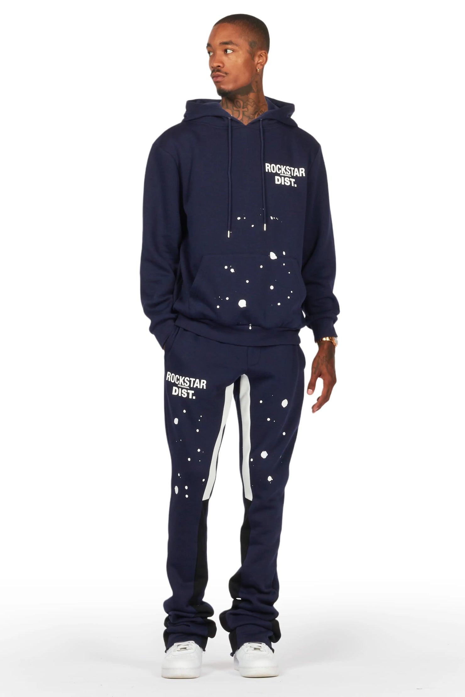 Raffer Navy Hoodie/Super Stacked Flare Pant Set