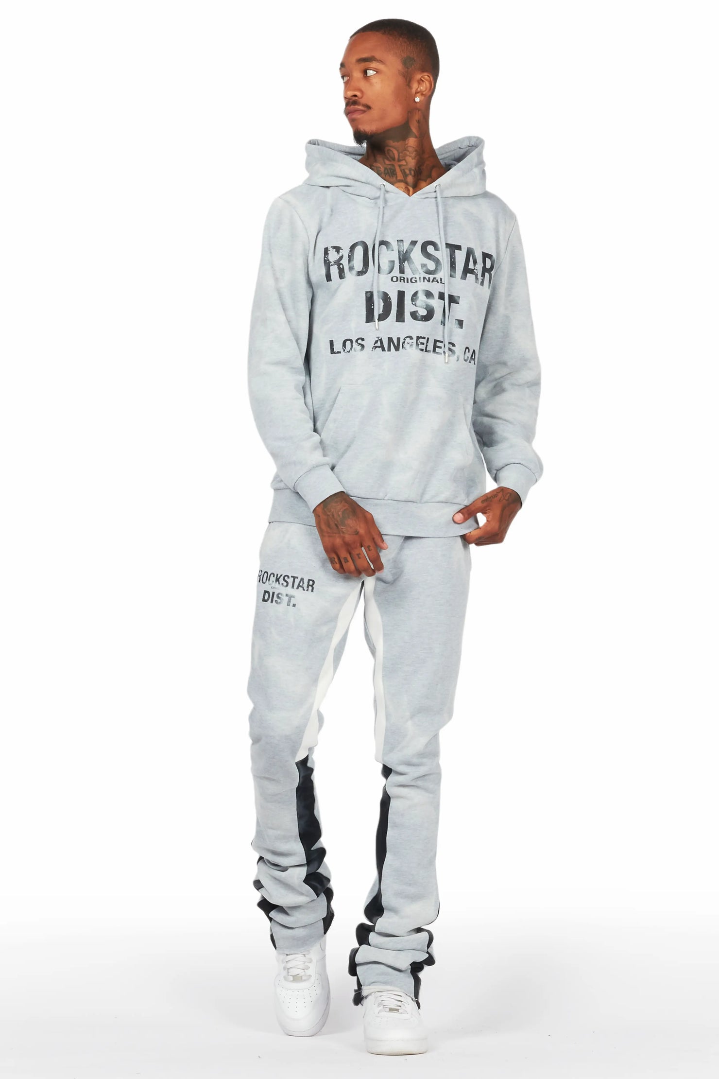 Nelly Heather Grey Hoodie/Super Stacked Flare Pant Set