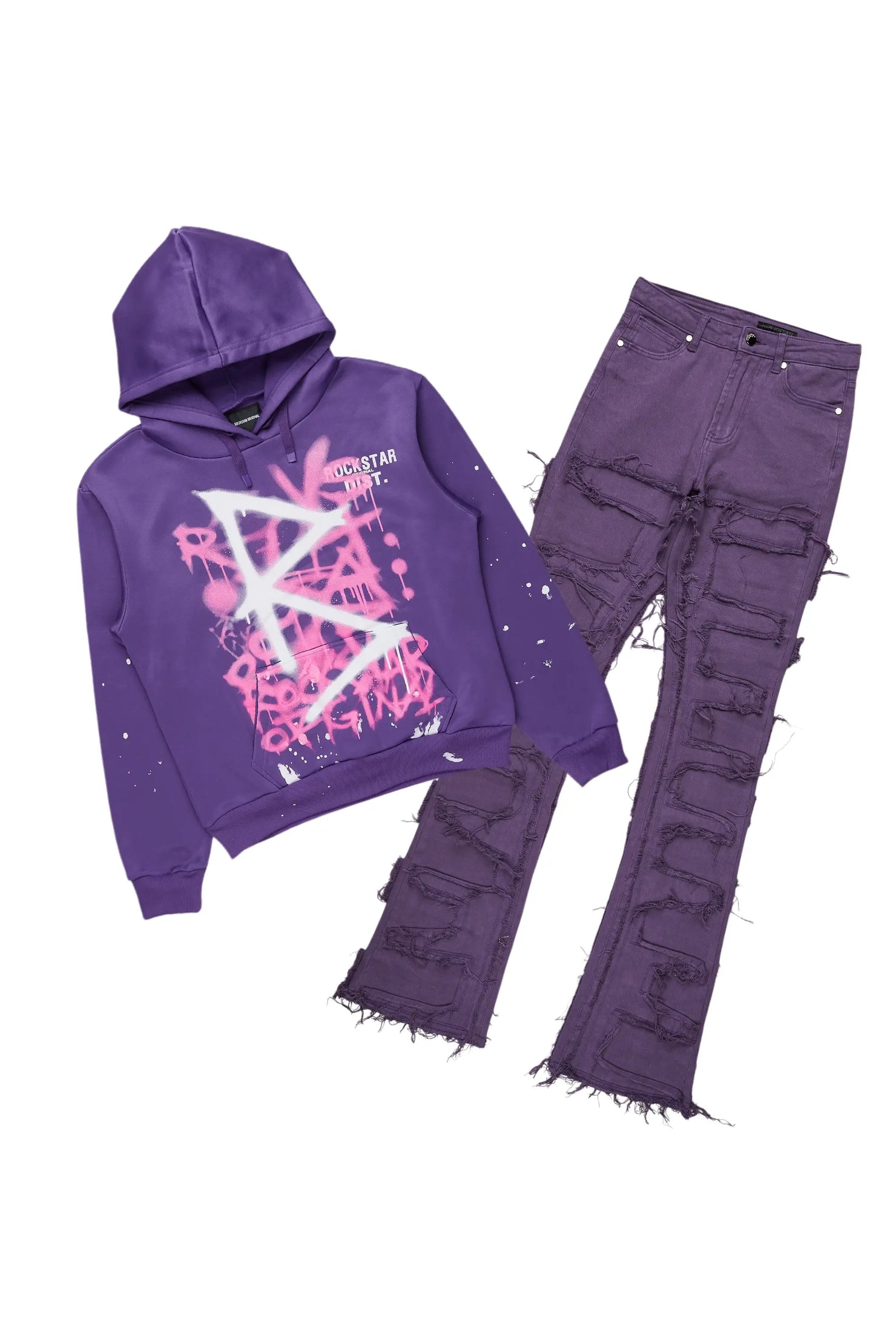 Rachael Purple Hoodie/Stacked Flare Jean Set