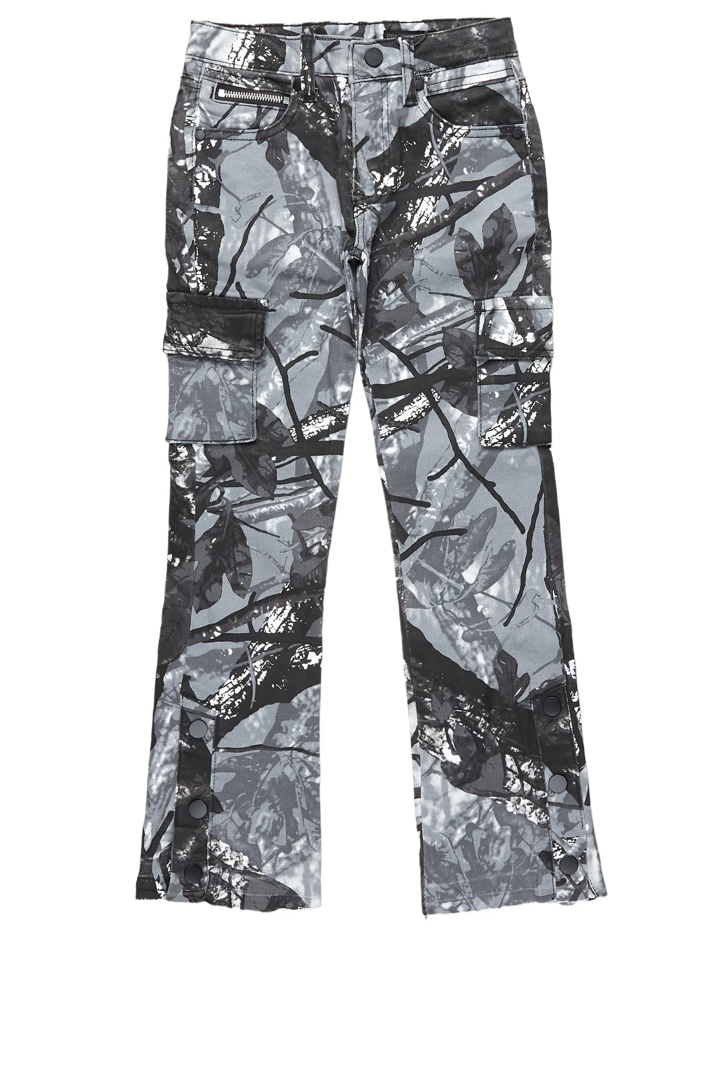 Boys Waage Grey Camo Stacked Flare Cargo Jean