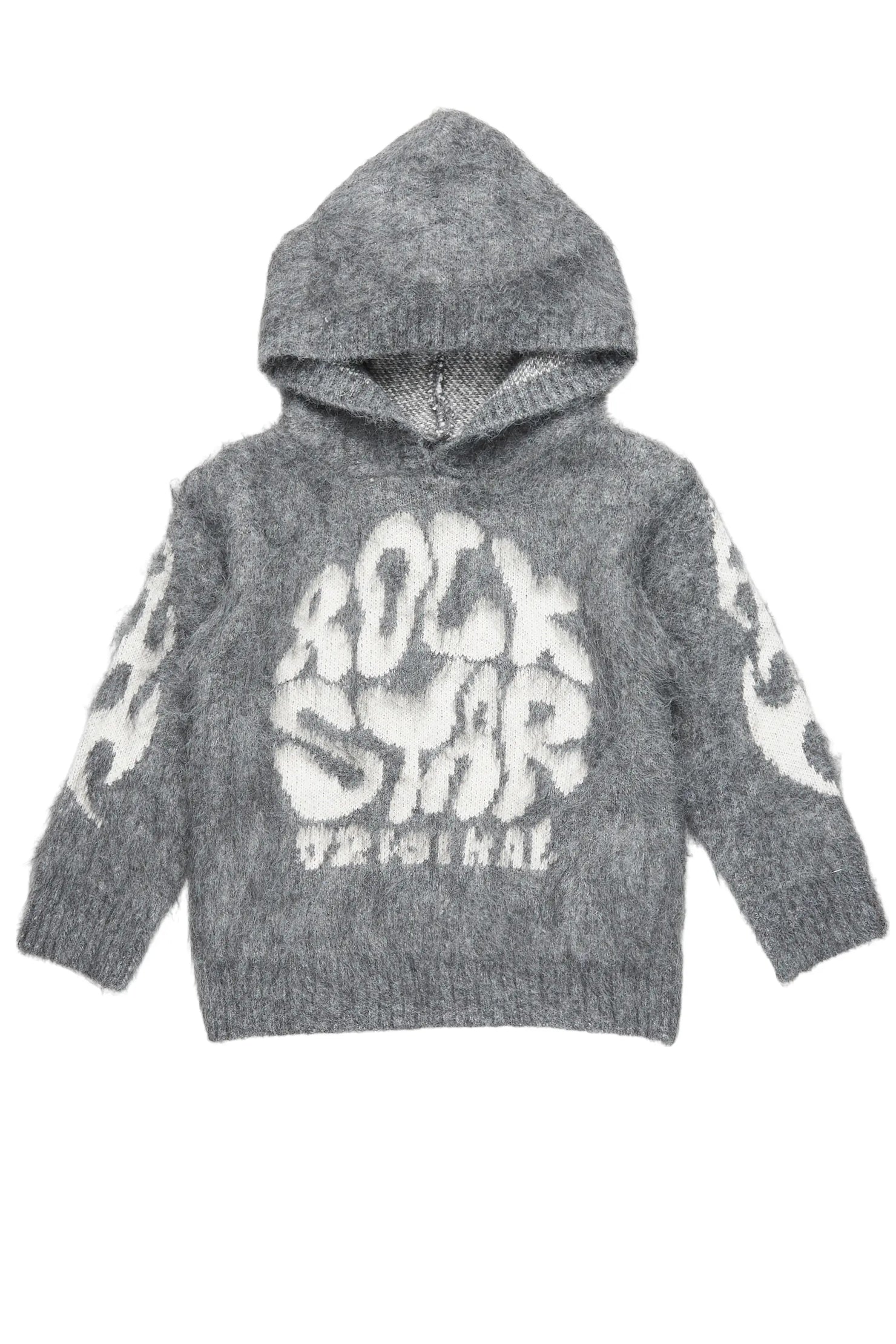 Boys Hakon Grey Graphic Knitted Mohair Hoodies