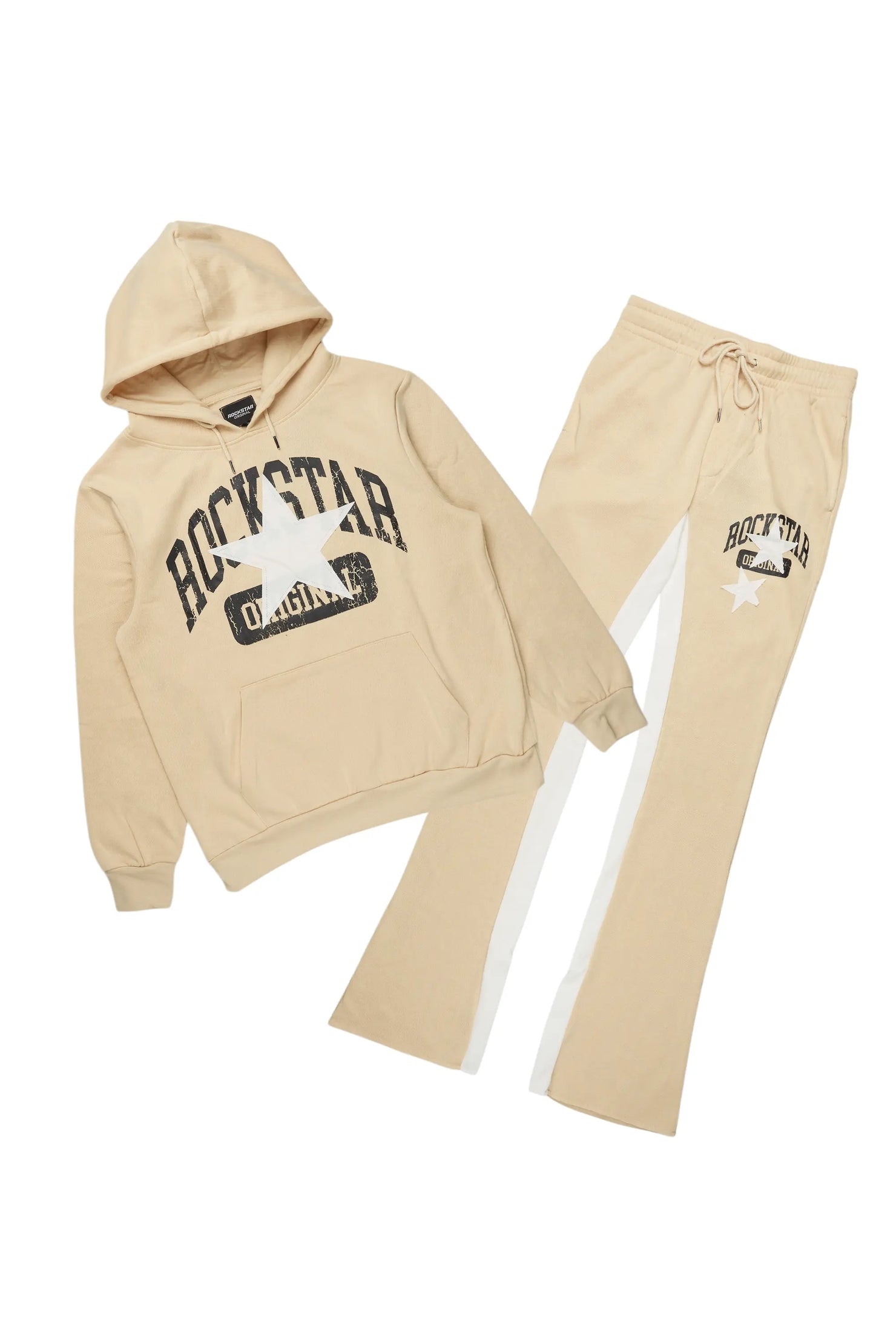 Mallor Beige Baggy Stacked Hoodie Track Set