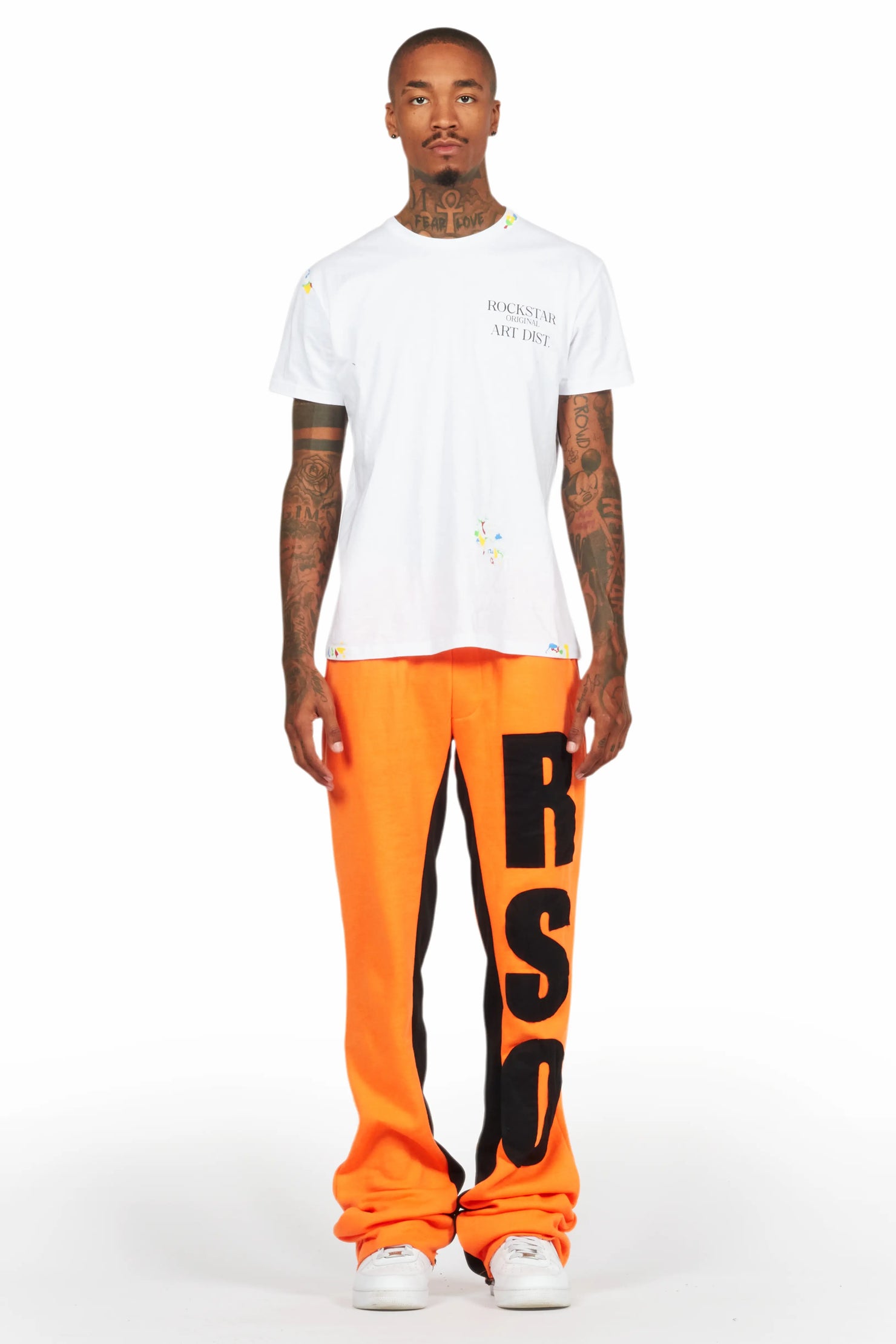 Uko Orange Stacked Baggy Track Pant