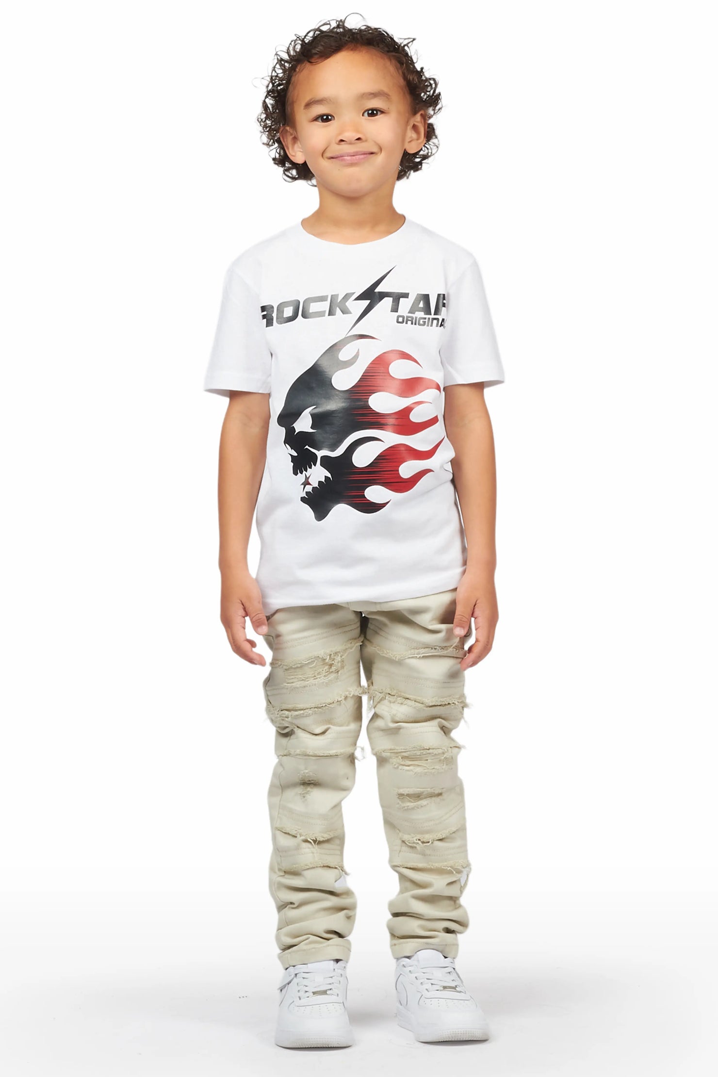 Boys Fabio White T-Shirt/Frayed Skinny Jean Set