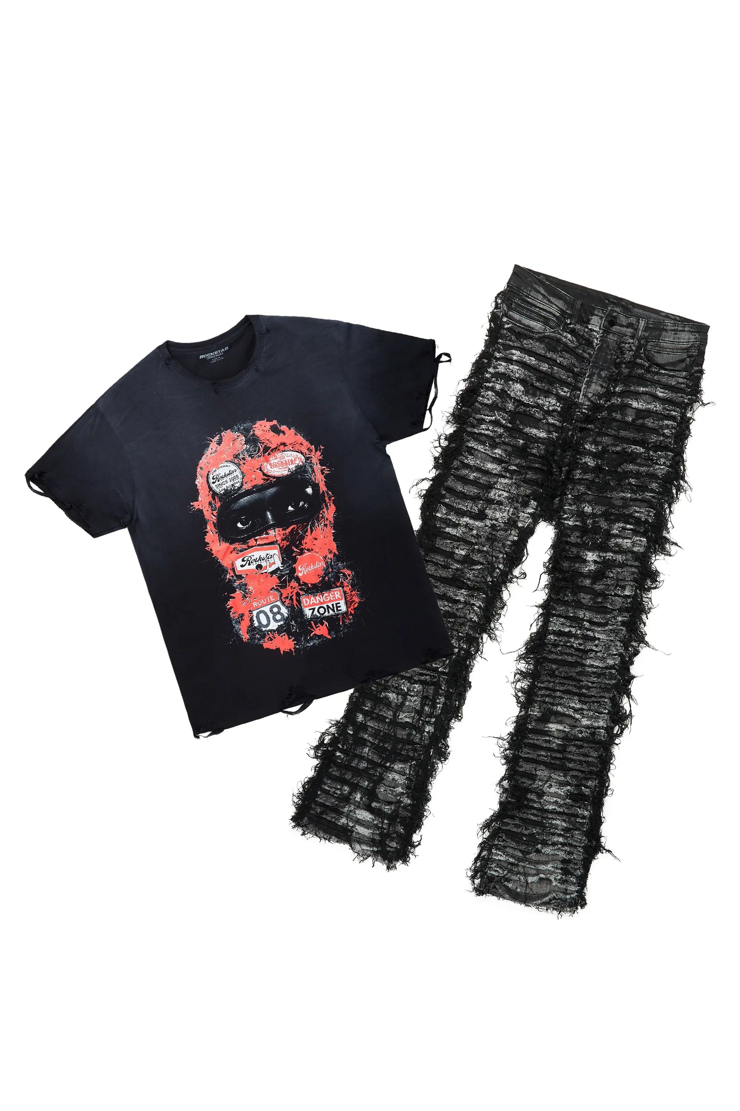 Lamar Black Oversized T-Shirt & Bossko Stacked Flare Jean Bundle