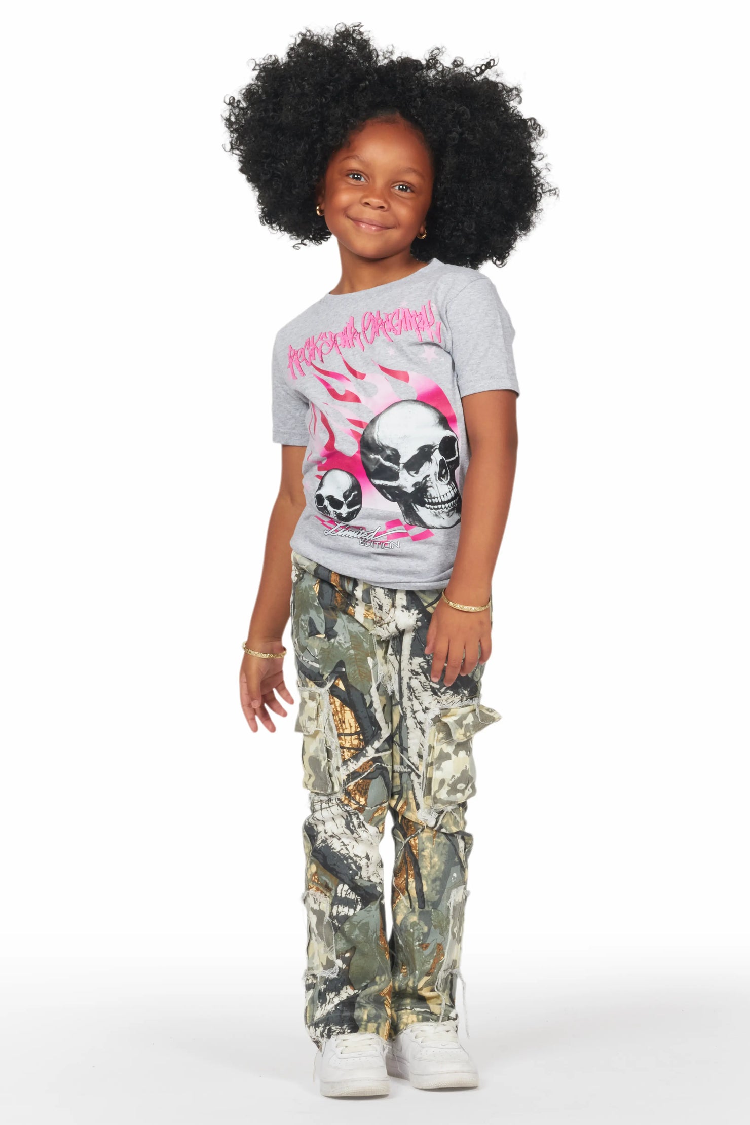 Girls Talie Tree Camo T-Shirt/Stacked Flare Jean Set