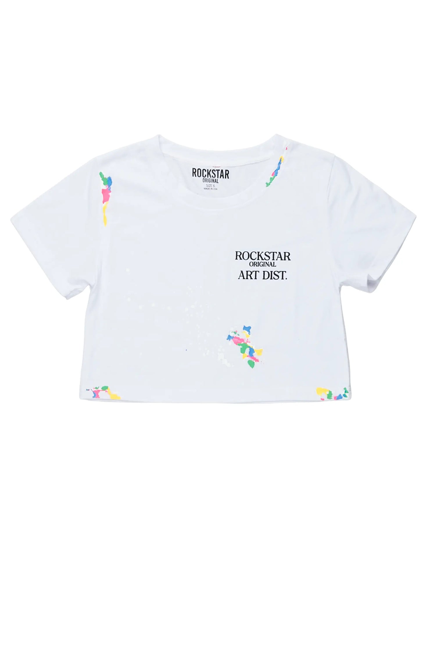 Girls Palmira White Crop Top Graphic T-Shirt