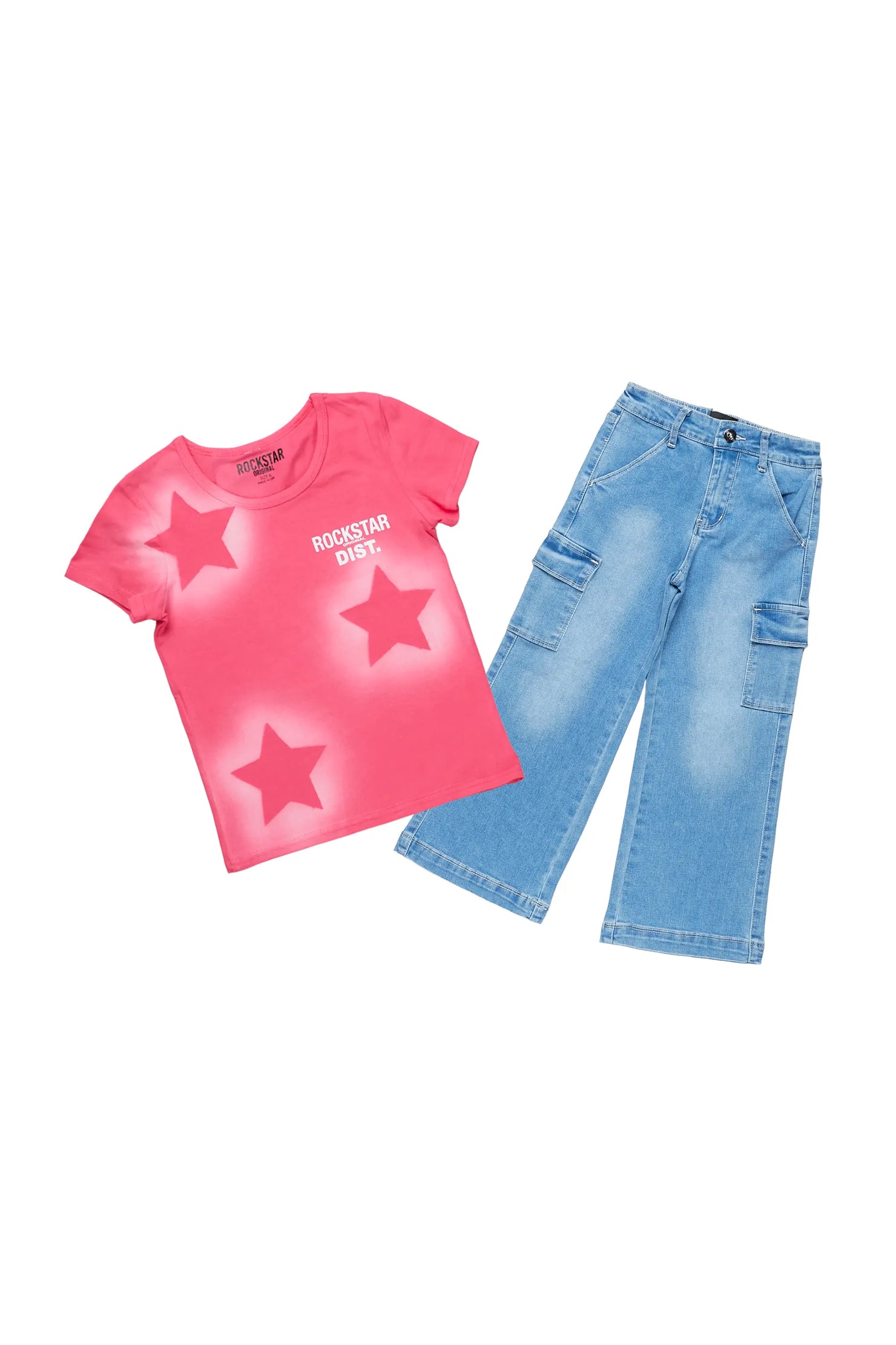 Girls Arana Fuchsia T-Shirt Wide Leg Cargo Jean Set