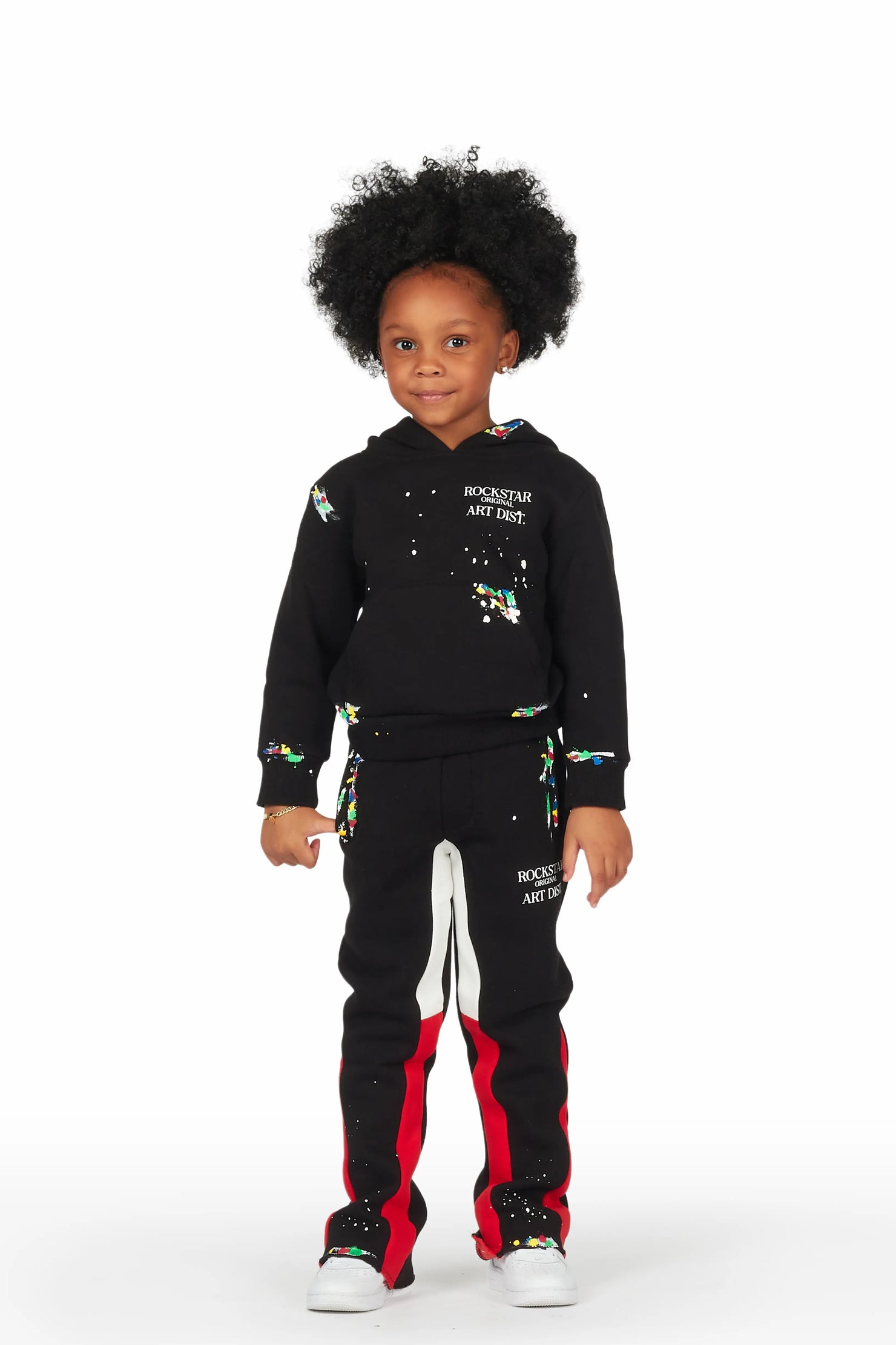 Girls Artie Black/Red Hoodie Stacked Flare Track Set