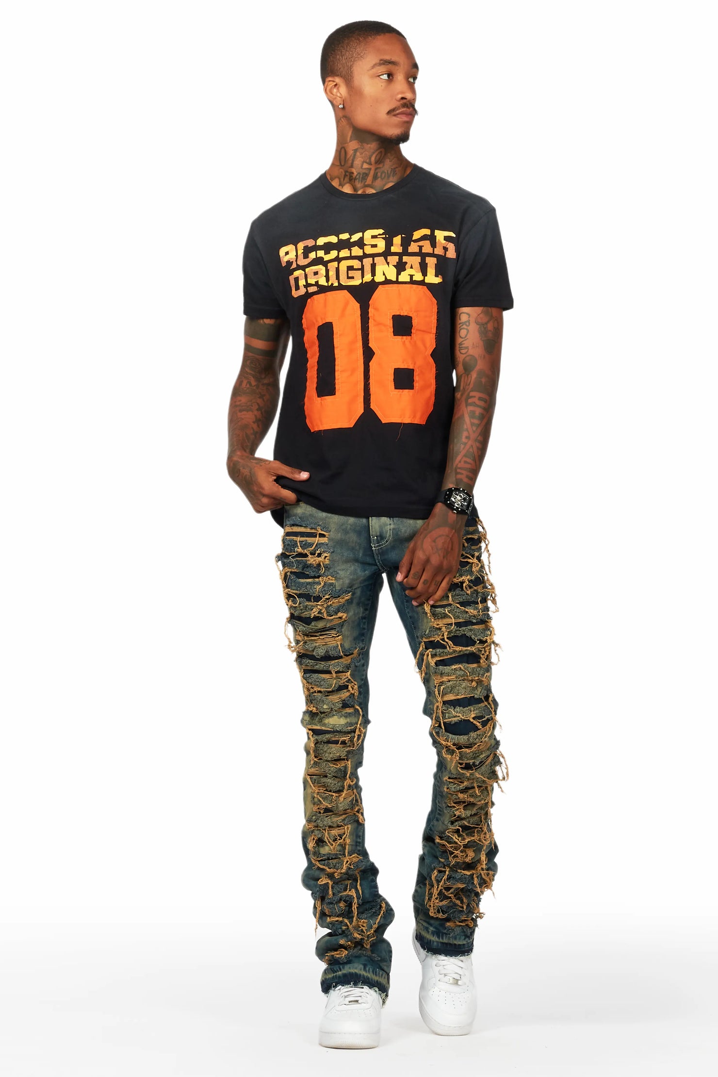 Cargan Black T-Shirt Stacked Flare Jean Bundle