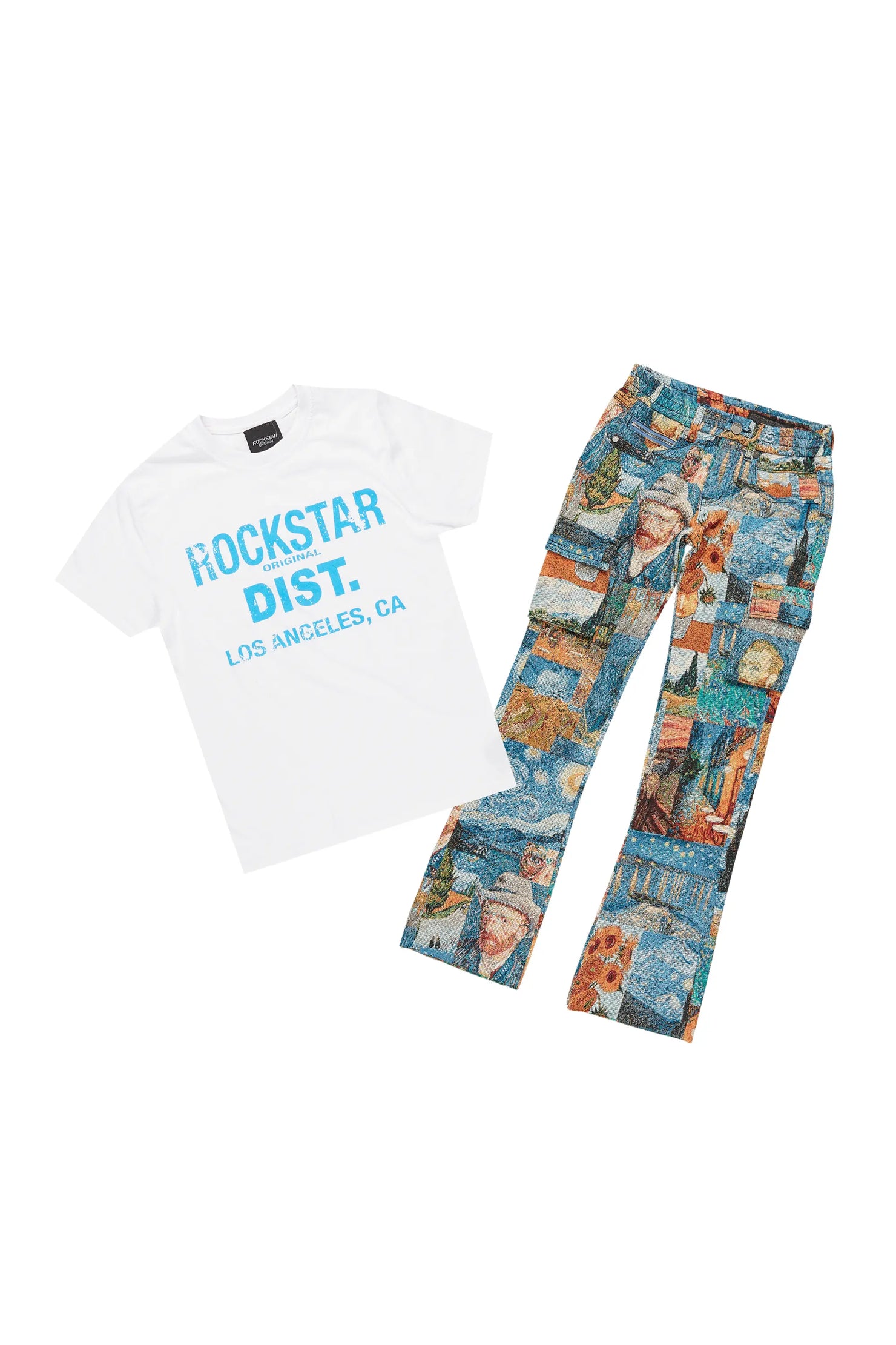 Boys Koen Blue T-Shirt/Stacked Flare Jean Set