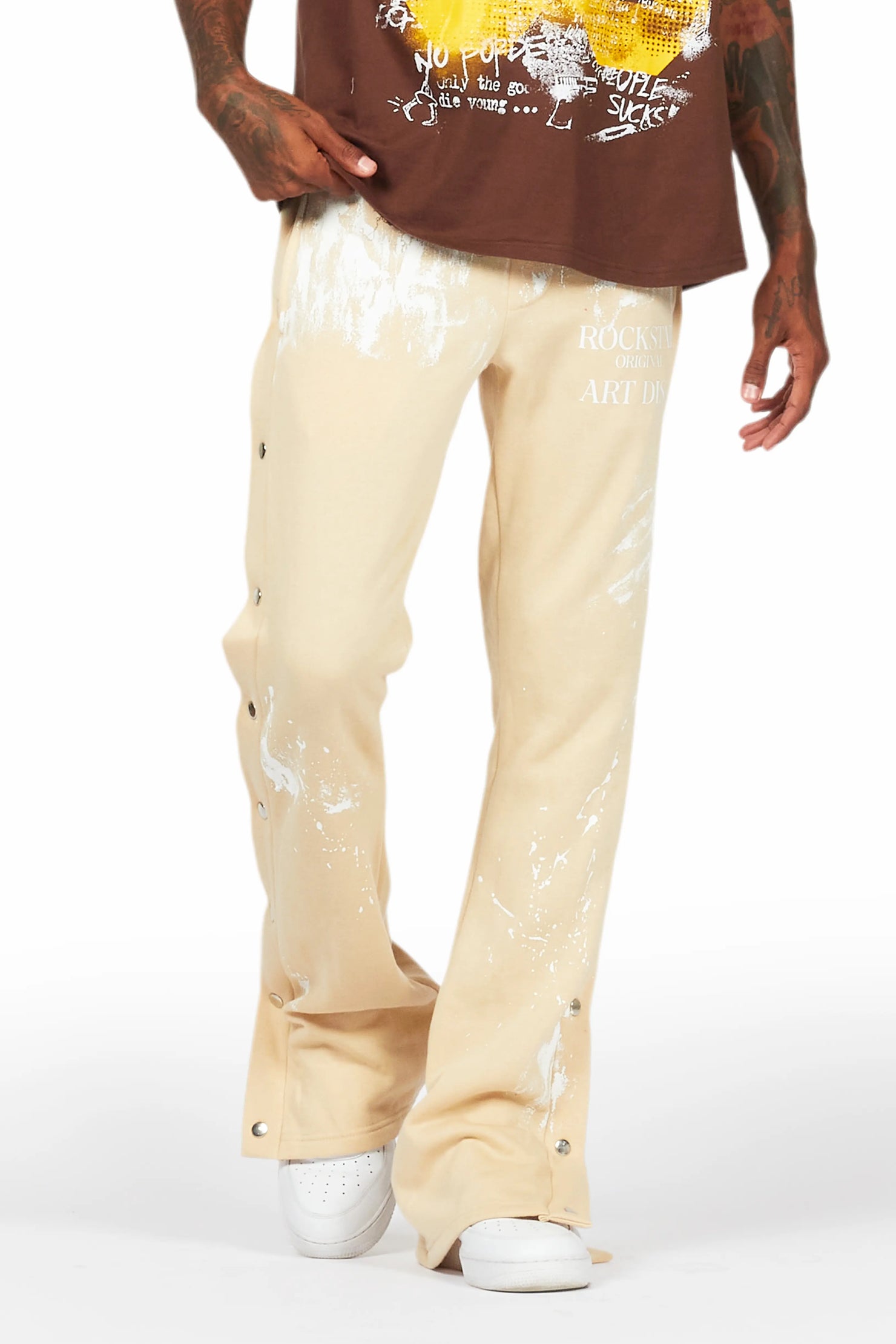 Filip Beige Baggy Snap Button Pant