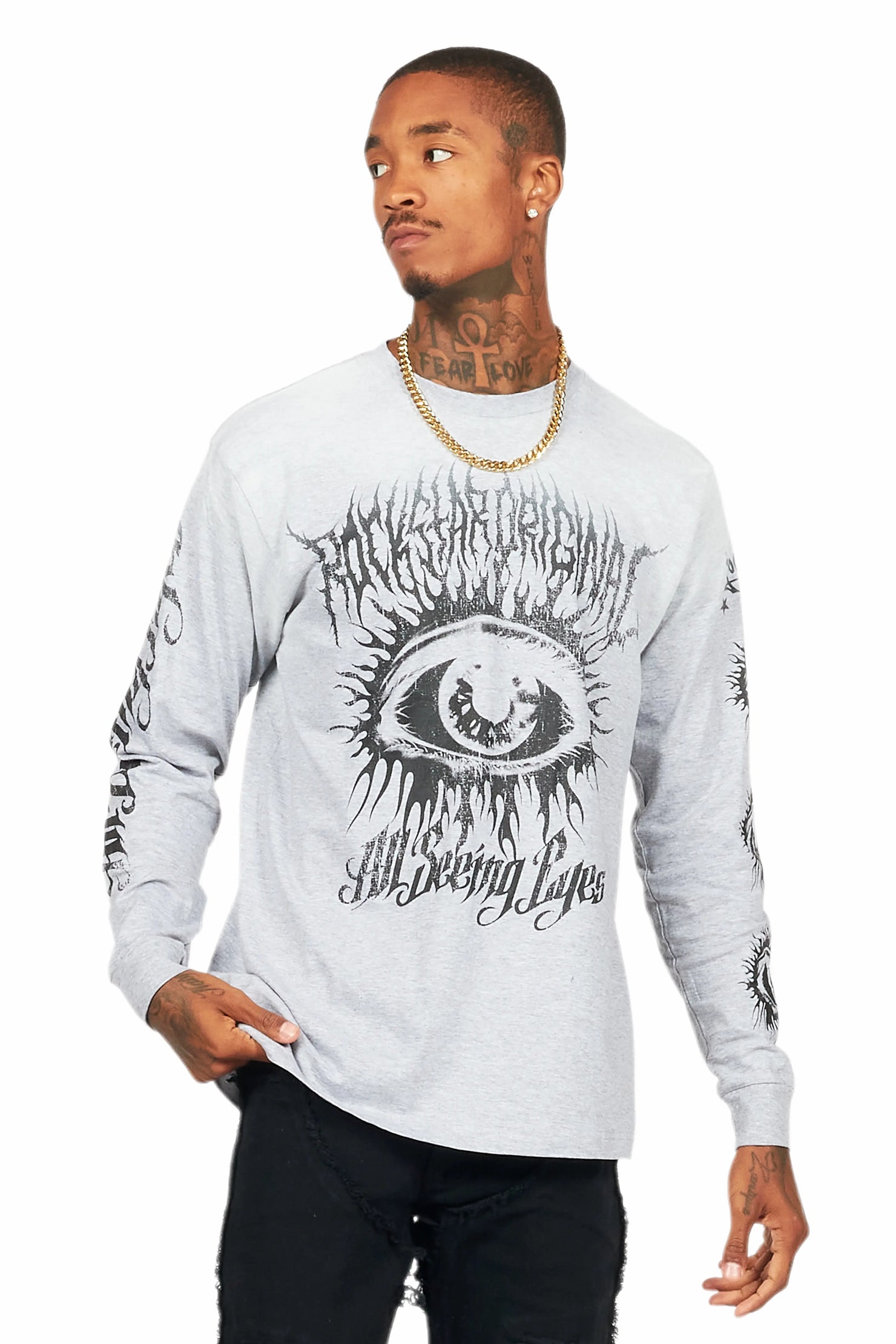 All Seeing Eyes Heather Grey Long Sleeve Graphic T-Shirt