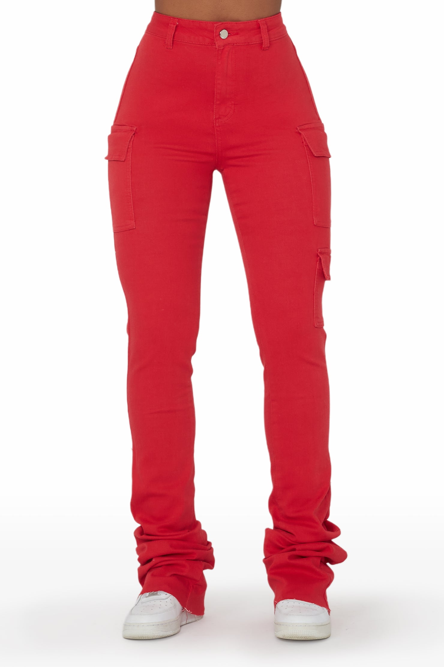 Red Cargo Jeans Mid Rise
