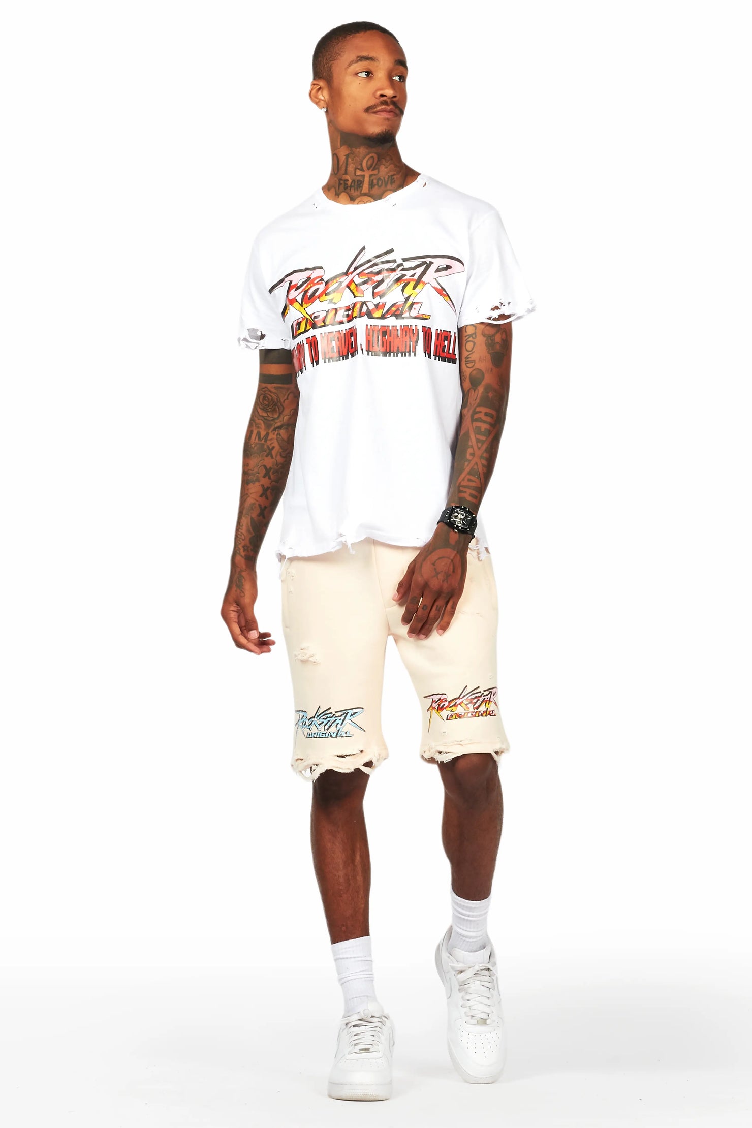 Iram White/Beige T-Shirt Short Set